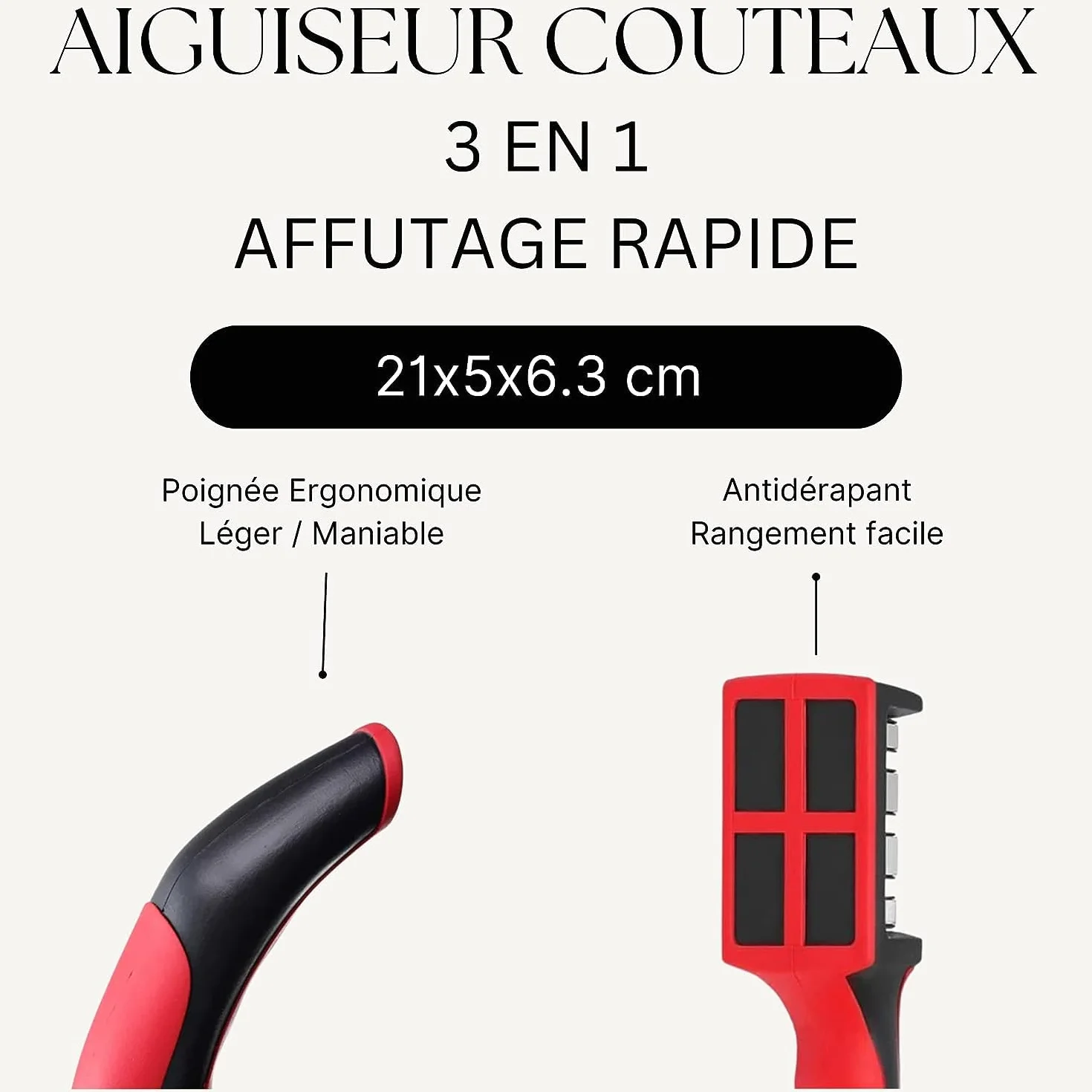 PARENCE Aiguiseur à 3 phases Easy Sharp couteaux de cuisine pierre céramique carbure tungstène diamant finition noire chromée