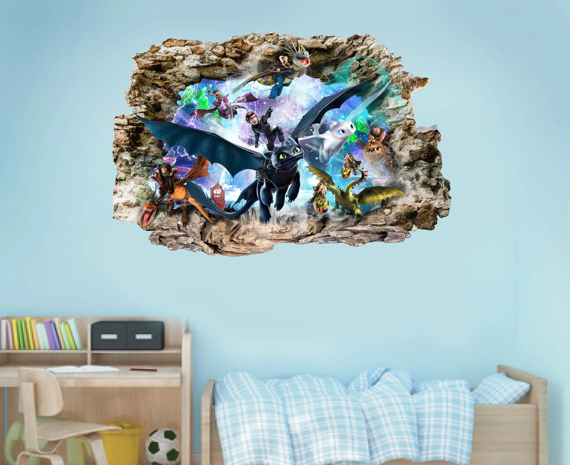 Stickers Muraux 3D Comment Entraîner Son Dragon 80 cm x 53 cm