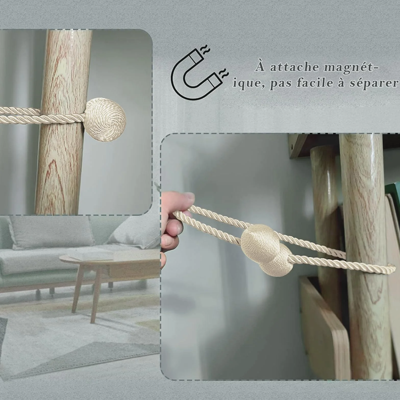 TopHomer Lot de 2 Embrasses Rideaux Magnétiques Polyester Beige