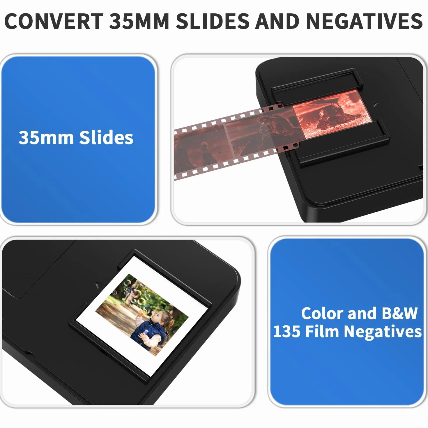 Scanner de Film 35 mm pour Diapositives positives et négatifs, Scanneur de Photos – Station de Développement à Domicile