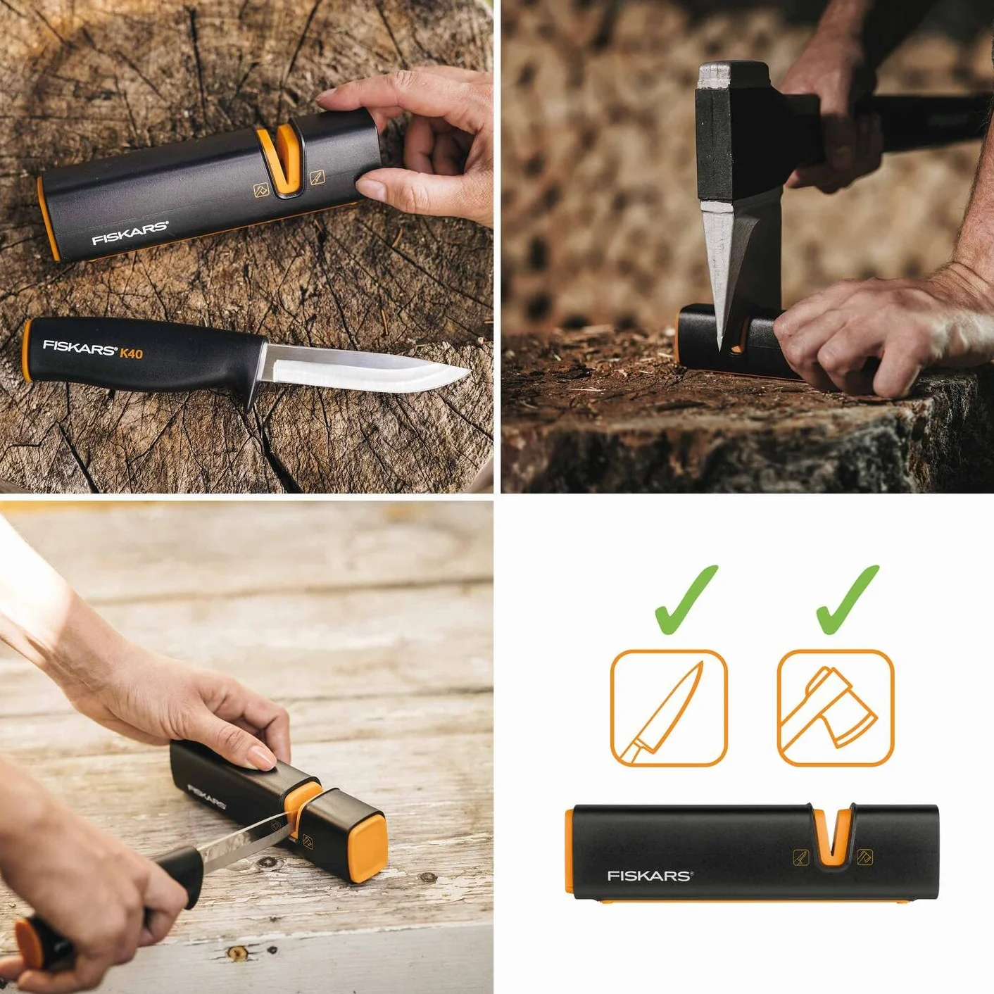 Fiskars Aiguiseur pour haches et couteaux Pierre à aiguiser en céramique Noir Orange Xsharp