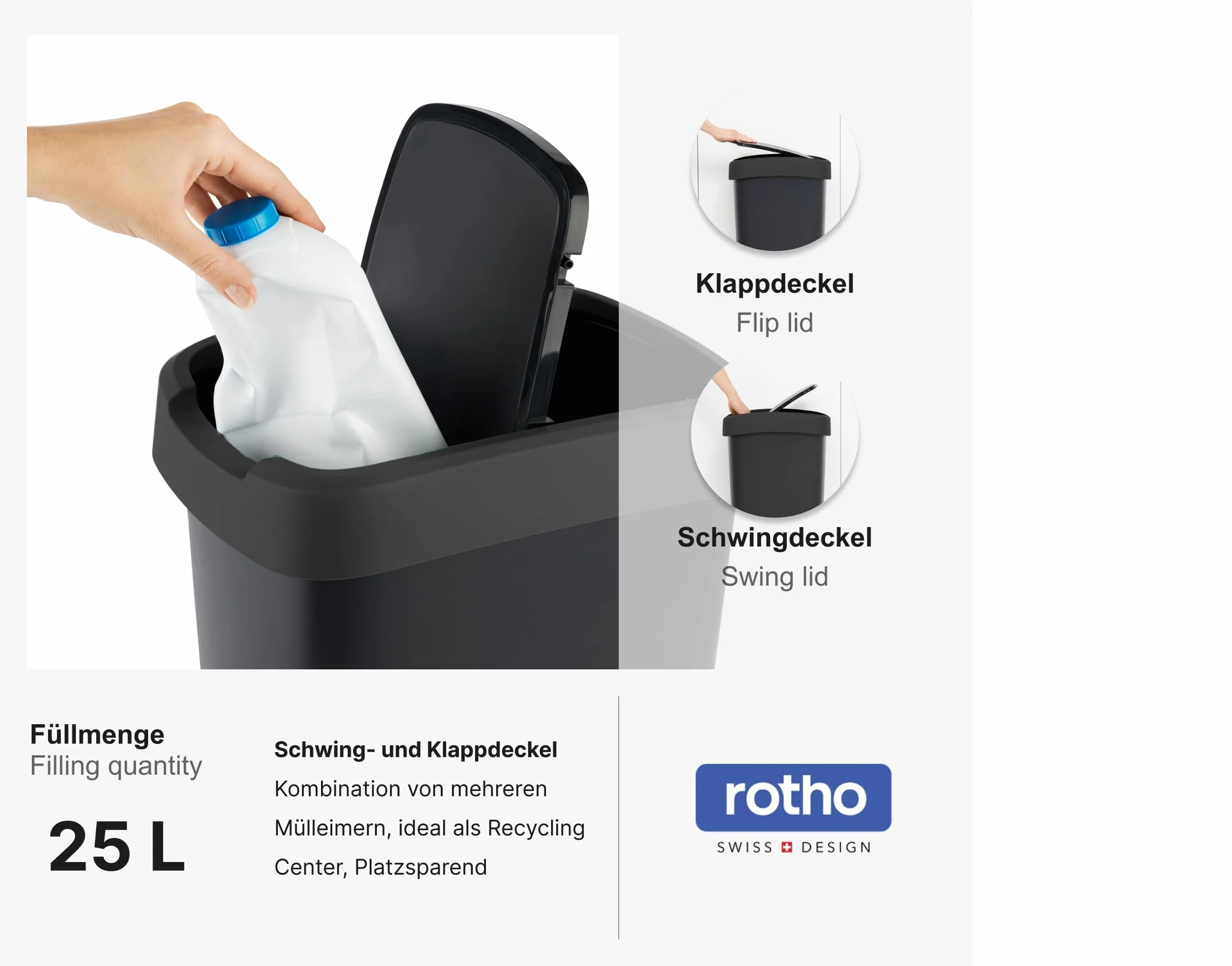 Rotho Salsa Poubelle 25l Plastique PP sans BPA Noir