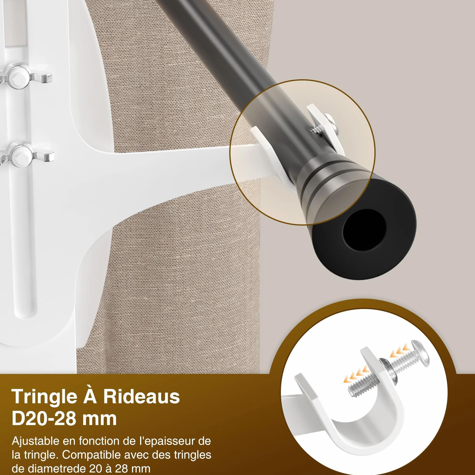 Support Tringle Rideaux sans Percage Accroche Rideau sans Perçage Hauteur 14-25 cm Blanc Pack de 2