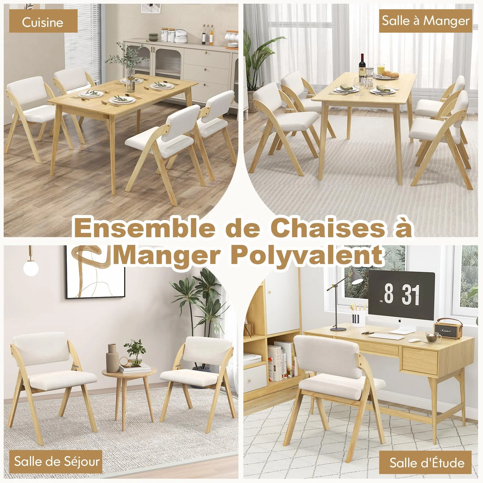 COSTWAY Lot de 2 Chaise Pliante, Chaise de Cuisine Pliable avec Pieds en Bois de Caoutchouc, Siège et Dossier Rembourrés, sans Montage (Naturel Beige)