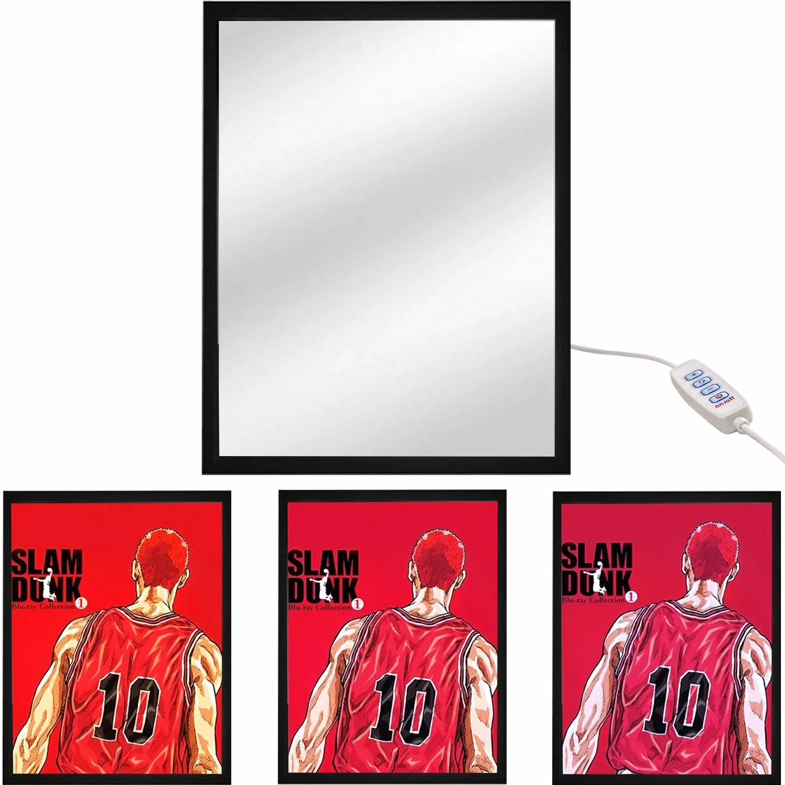 Cadre Photo Anime Miroir Éclairé LED, Luminosité Réglable, Lampe Japonaise pour Salon