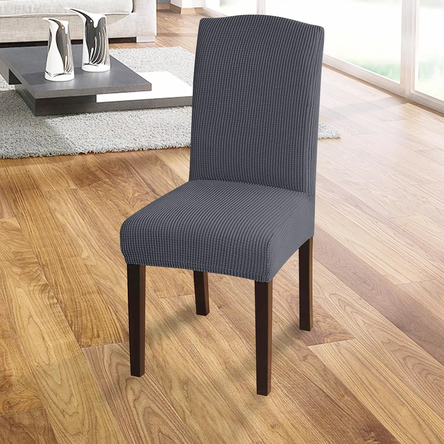 Granbest Lot de 4 Housses de Chaise de Salle à Manger Haute Extensibilité, Ajustement Universel, Gris