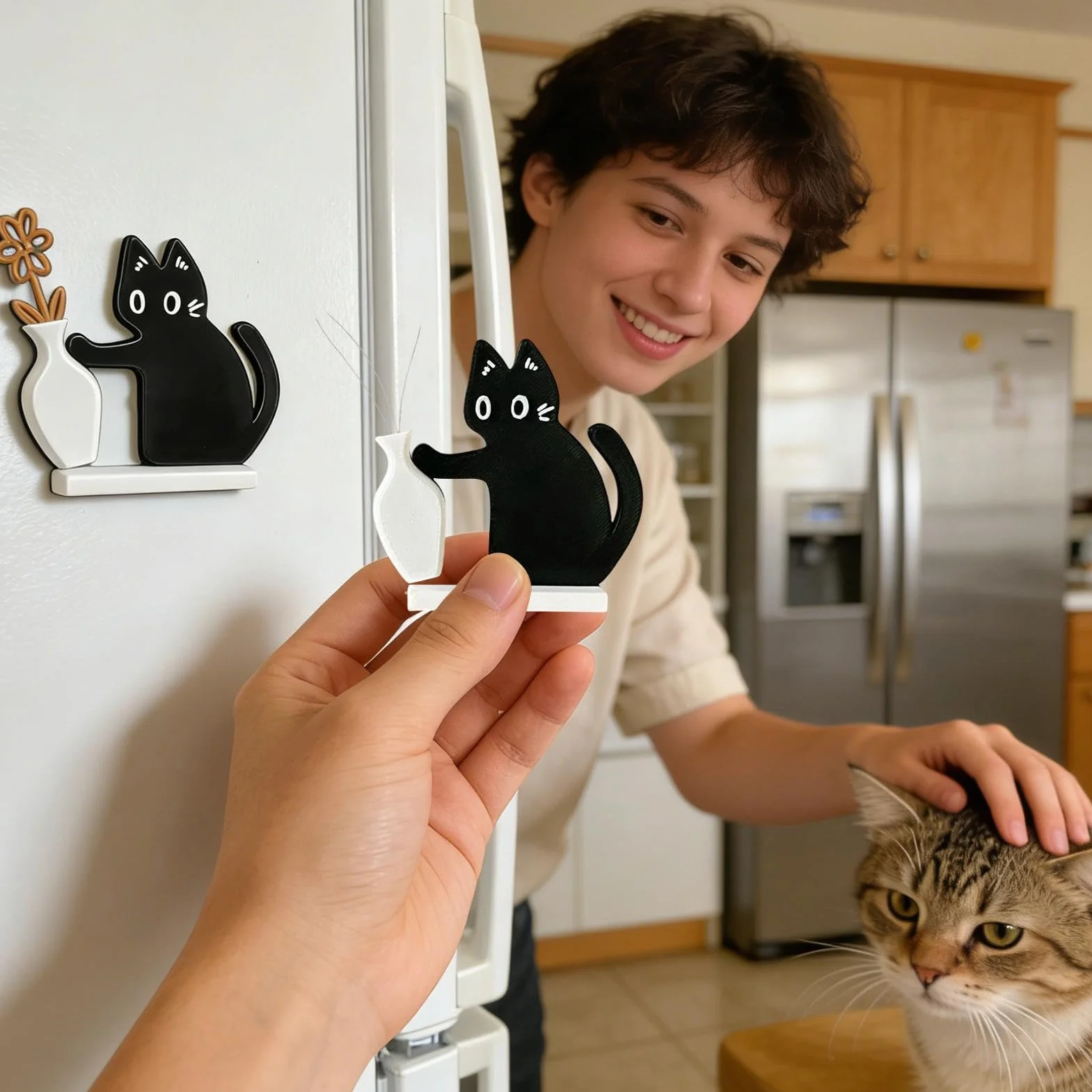 Aimant À Pousser Pour Vase En Forme De Chat Noir, Porte-Moustaches Chat Magnétique