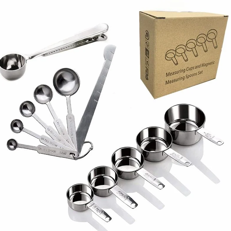 Cuillères doseuses en acier inoxydable lot de 12 avec pinces tasses de mesure grammes