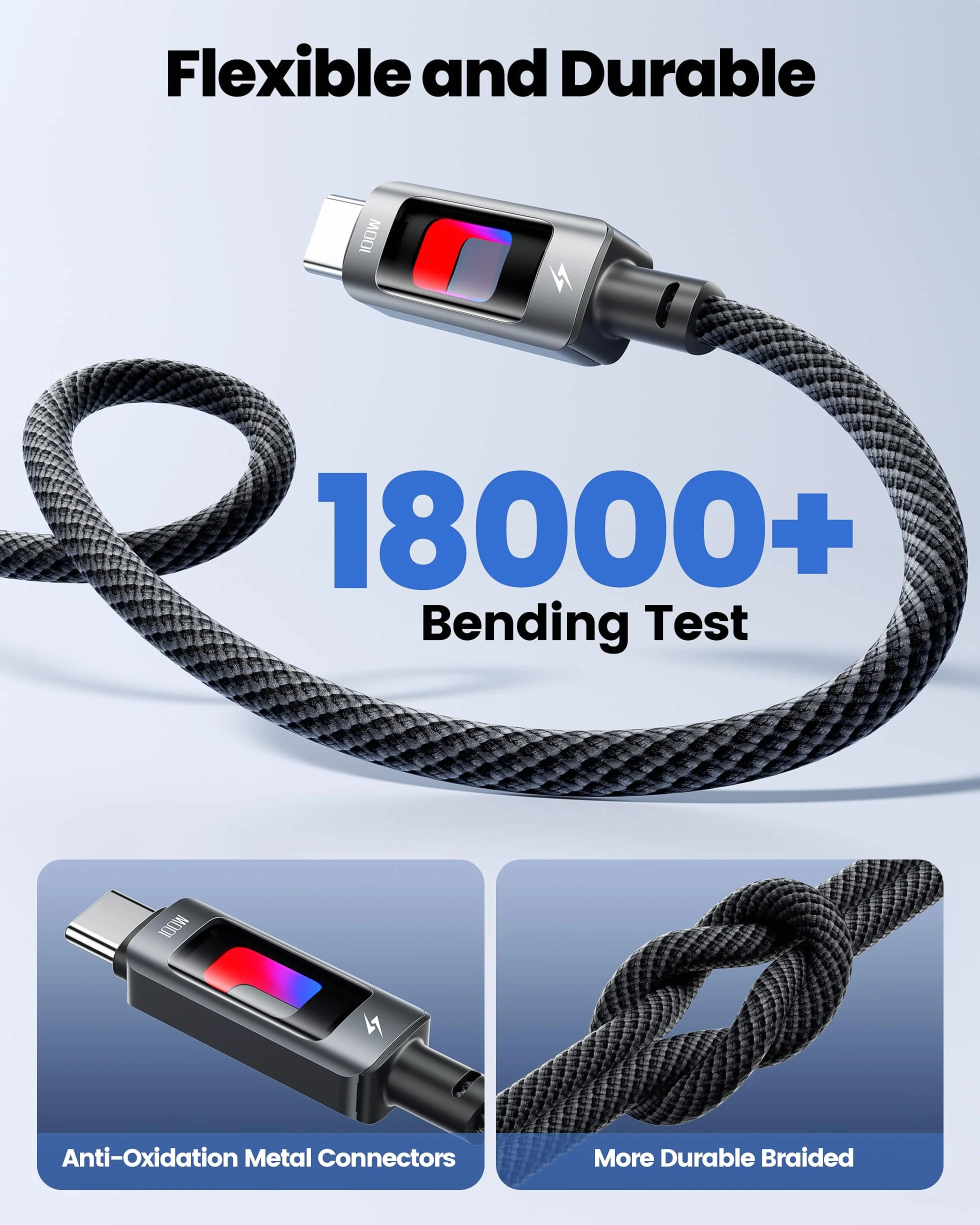 Toocki Kabel USB-C PD 100W 2M, Przewodnik Wietrzny z RGB, 480Mbps Przesyłanie, Odporny na Złamanie, Kompatybilny z iPhone17/Galaxy S25/Laptopami