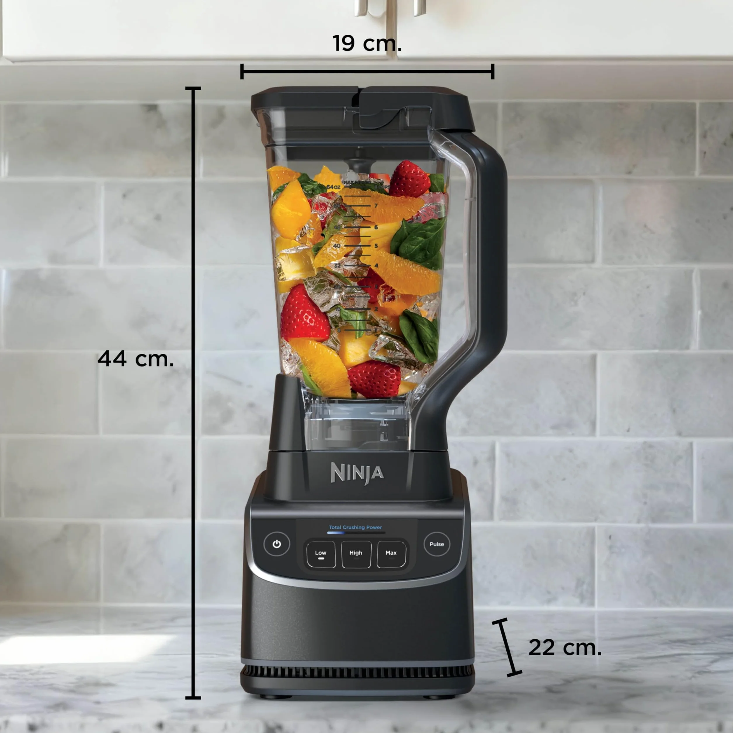 Ninja UltraCrush Mixeur Blender, 3 réglages de vitesse, mode manuel Pulse (Impulsion), grande carafe à capacité de remplissage maximal de 1,9 L, pour préparer smoothies, sauces et plus, Noir BP201EU