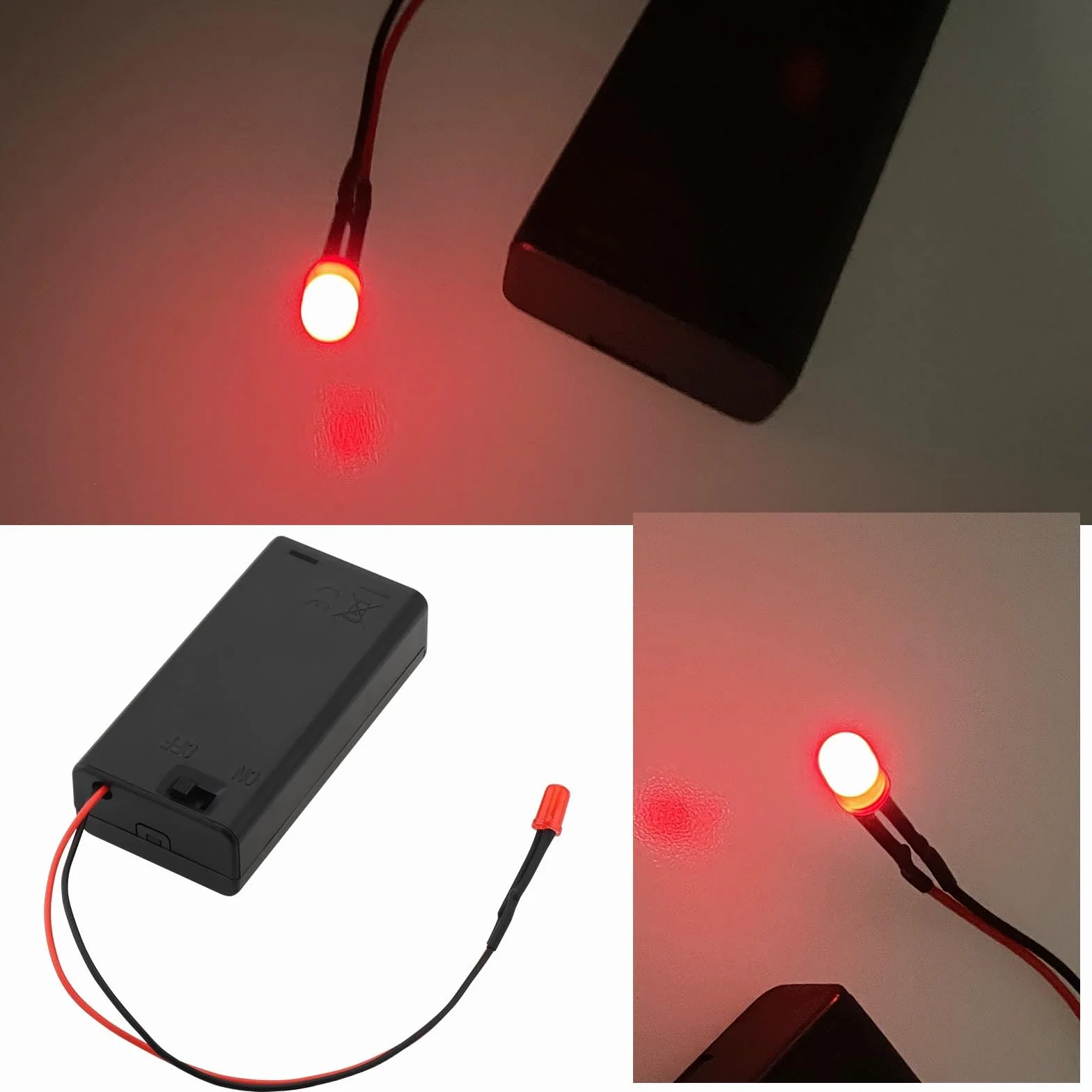 Zestaw 2 fa?szywych alarmów LED 5 mm z czerwon? diod? LED z okablowanym uchwytem na baterie do samochodów, ?odzi, gara?u motocyklowego, baterie AA nie s? do??czone