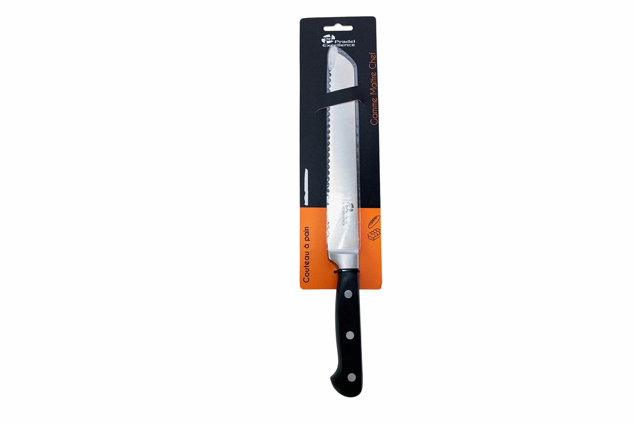 Couteau à Pain Maitre Chef Pradel Excellence Lame 20 cm Acier Inoxydable 3Cr14 Manche POM 33 cm Argent