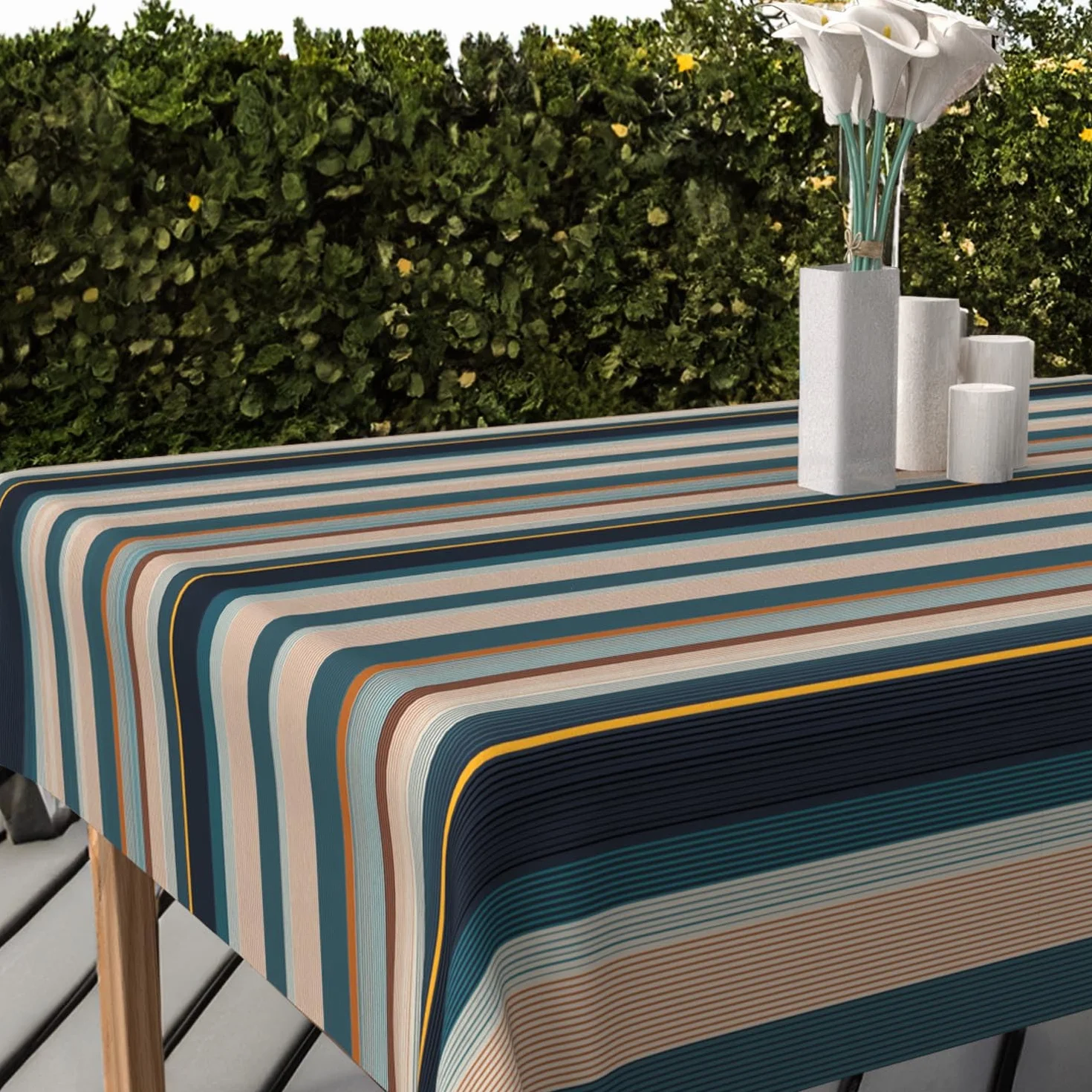 BAYADERES Nappe imprimée Anti-tâches carrée 180x180 cm Bleu
