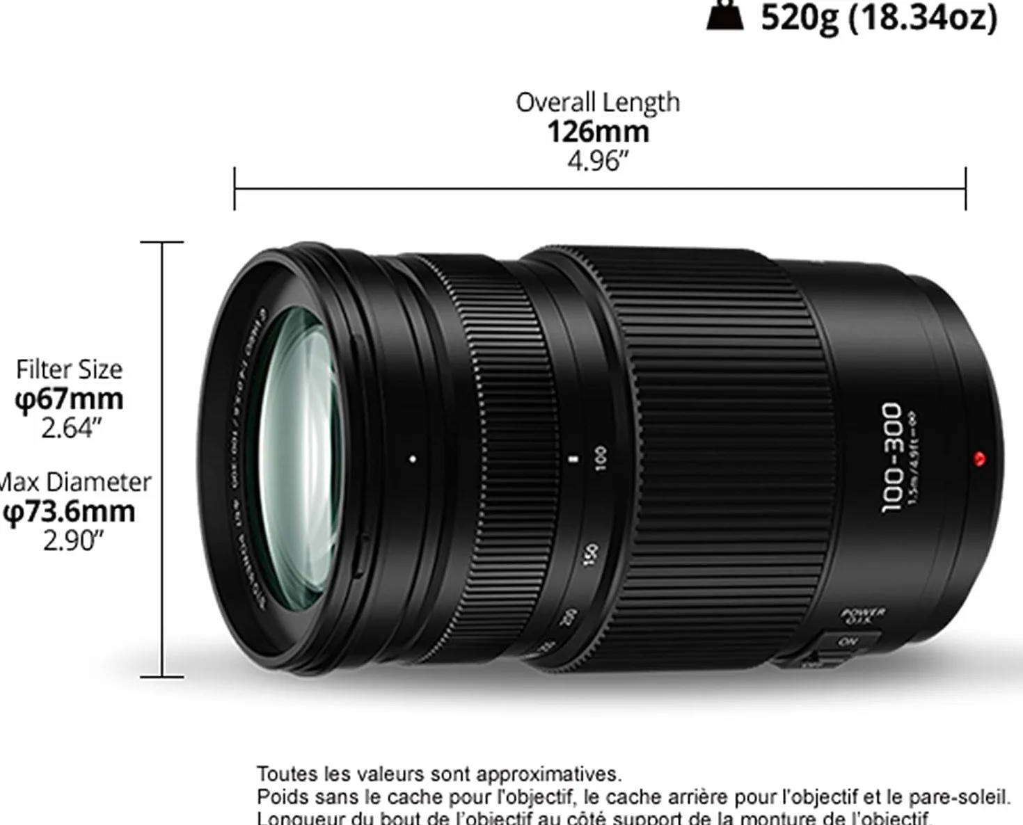 Panasonic H-FSA100300 LUMIX G VARIO teleobiektyw zmiennoogniskowy (100-300/200-600mm, przysłona F4.0–F5.6, filtr φ67mm/2.64", micro 4/3), czarny