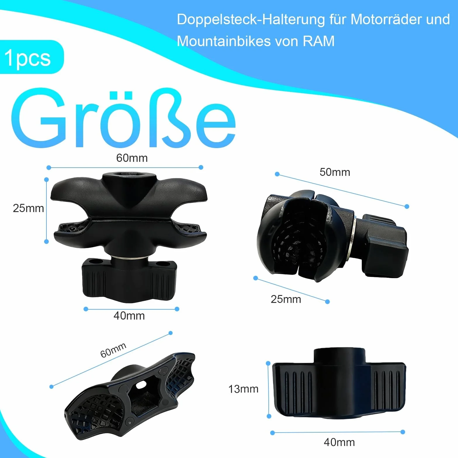 Ramię montażowe do uchwytu motocyklowego 60 mm – kompatybilne z adapterem kulowym 1 cal, uniwersalny uchwyt na telefon i GPS, Do Motocykli, Quadów, Rowerów