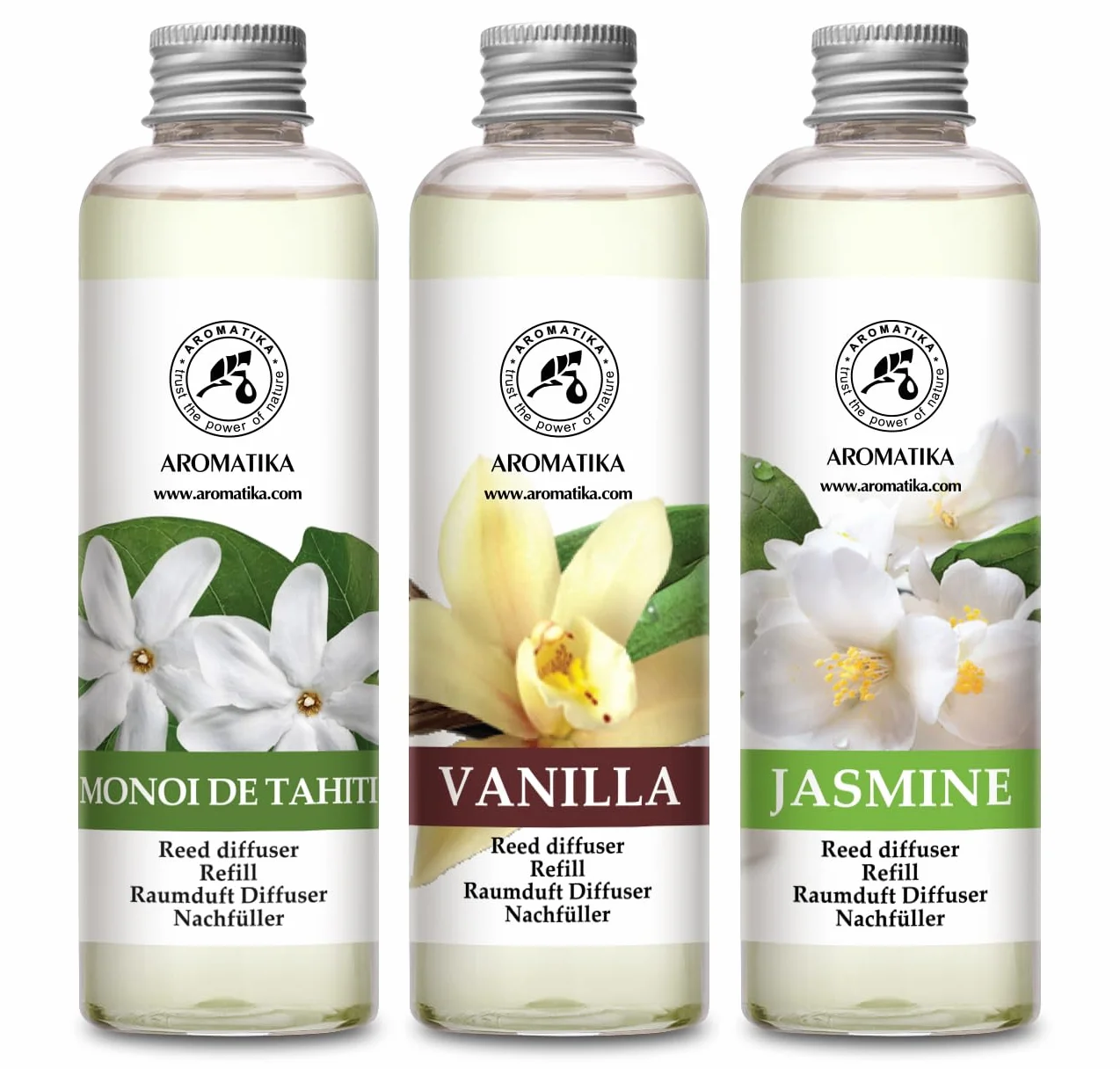 Recharge Diffuseurs de Parfum 3x200ml Monoï de Tahiti Vanille Jasmin - Parfum d'Ambance Frais Longue Durée