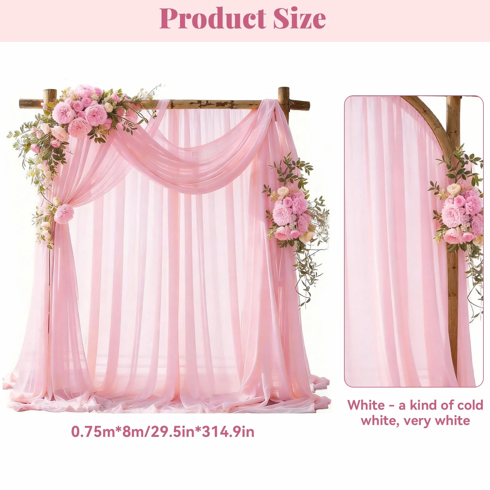 Tenture Mariage 75 x 800 cm Voilage Rose Elégant Romantiques Rideau Tulle Décoration Cérémonie Toile Fond