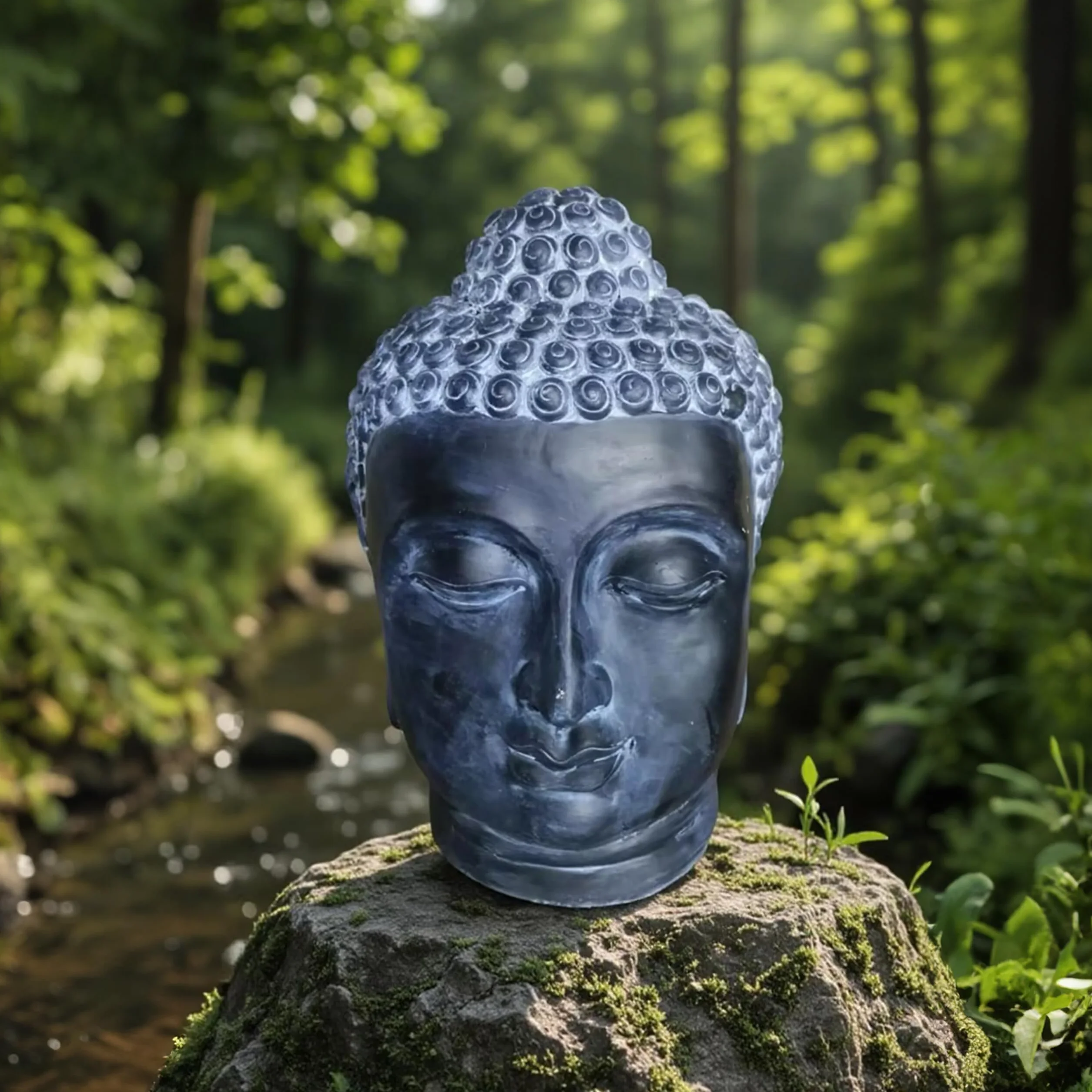 Relaxdays Tête de Bouddha déco Zen résistante aux intempéries Anthracite 55x36x32 cm