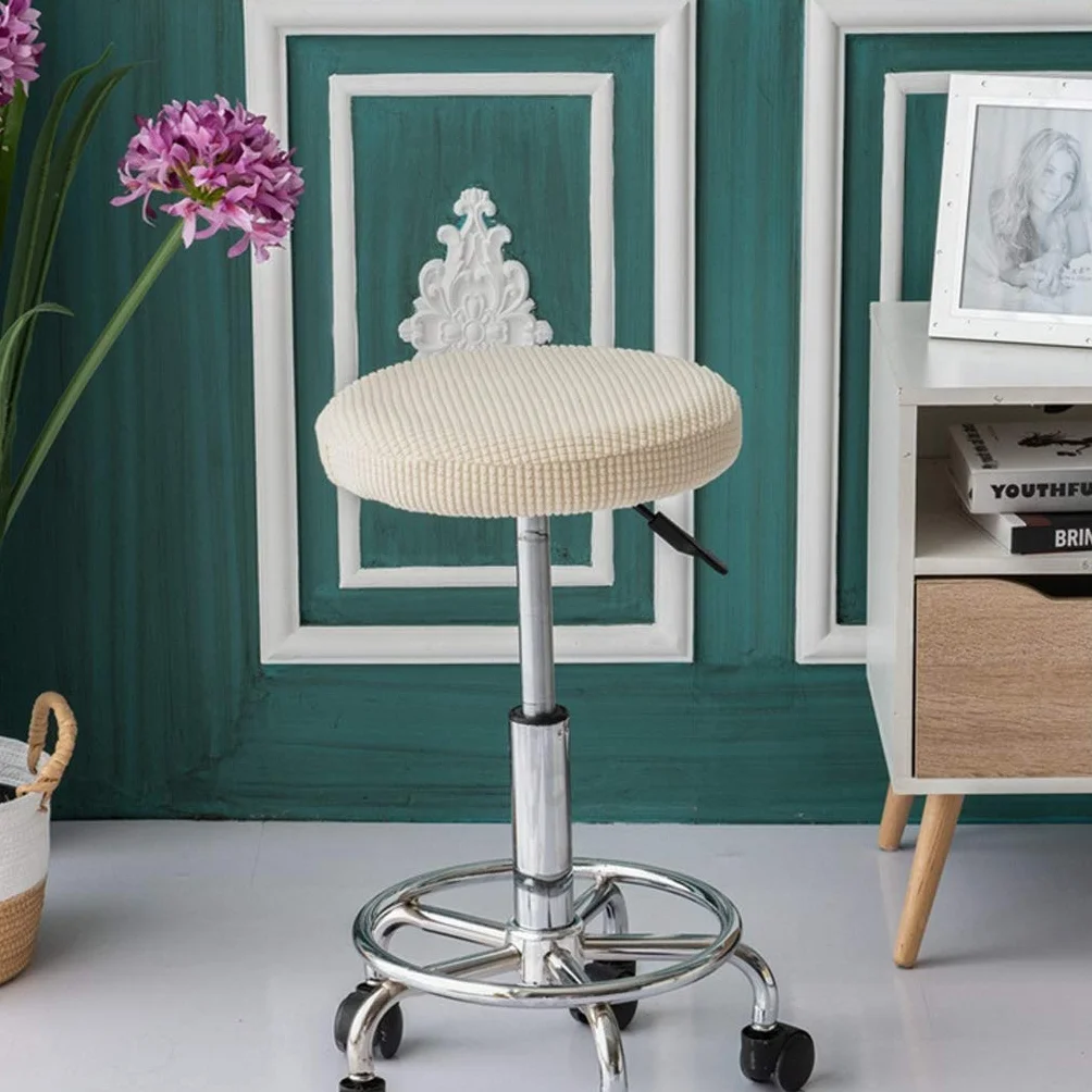 Housse de Tabouret Chaise Extensible Couverture de Tabouret de Barre Ronde Epaisse Stretch-Able, Beige