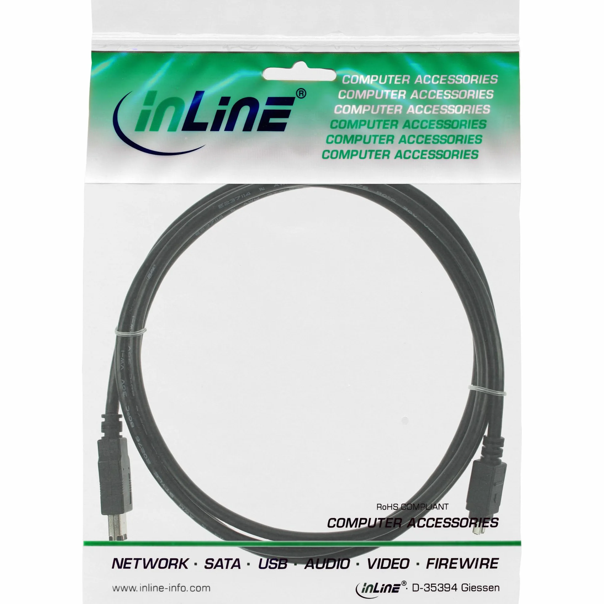 InLine 34642 Przewód FireWire, IEEE1394 4-pinowa wtyczka do wtyczki 6-pinowej, czarny, 1.8m