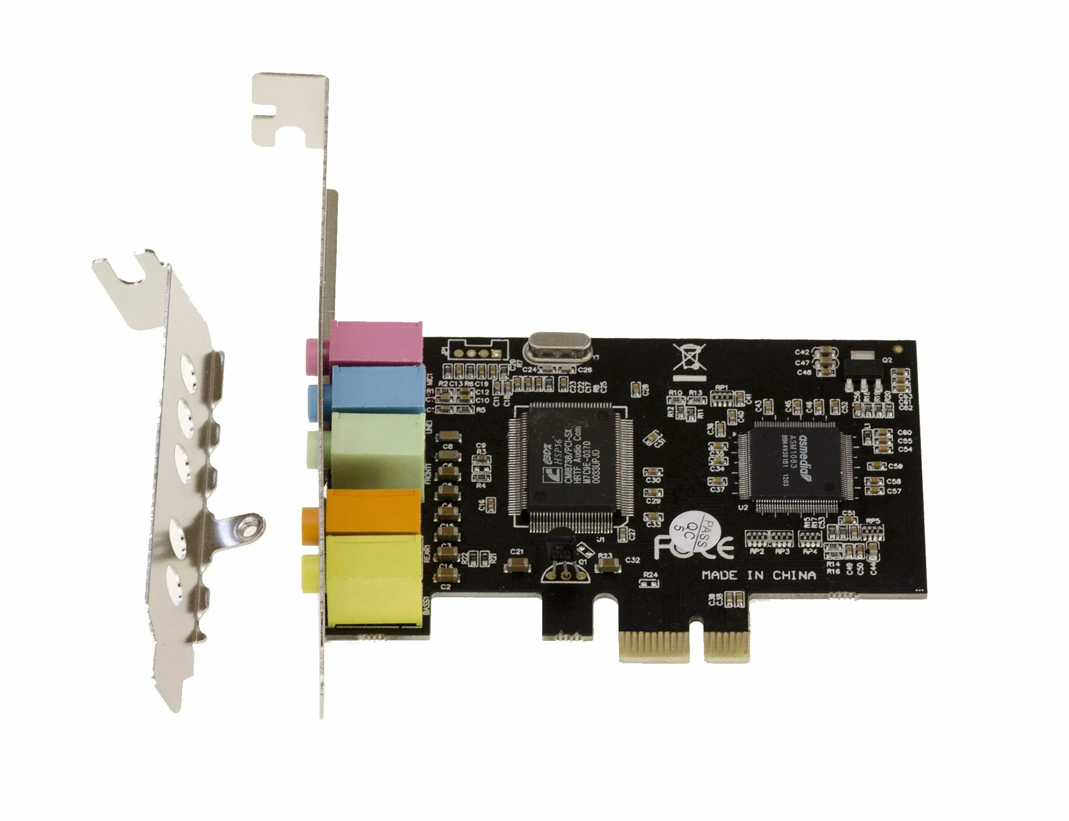 KALEA-INFORMATIQUE 5.1-kanałowa karta dźwiękowa PCI Express z chipsetem CMedia CMI8738/PCI-SX i ASM1083 - PCIe x1, wysoki i niski profil