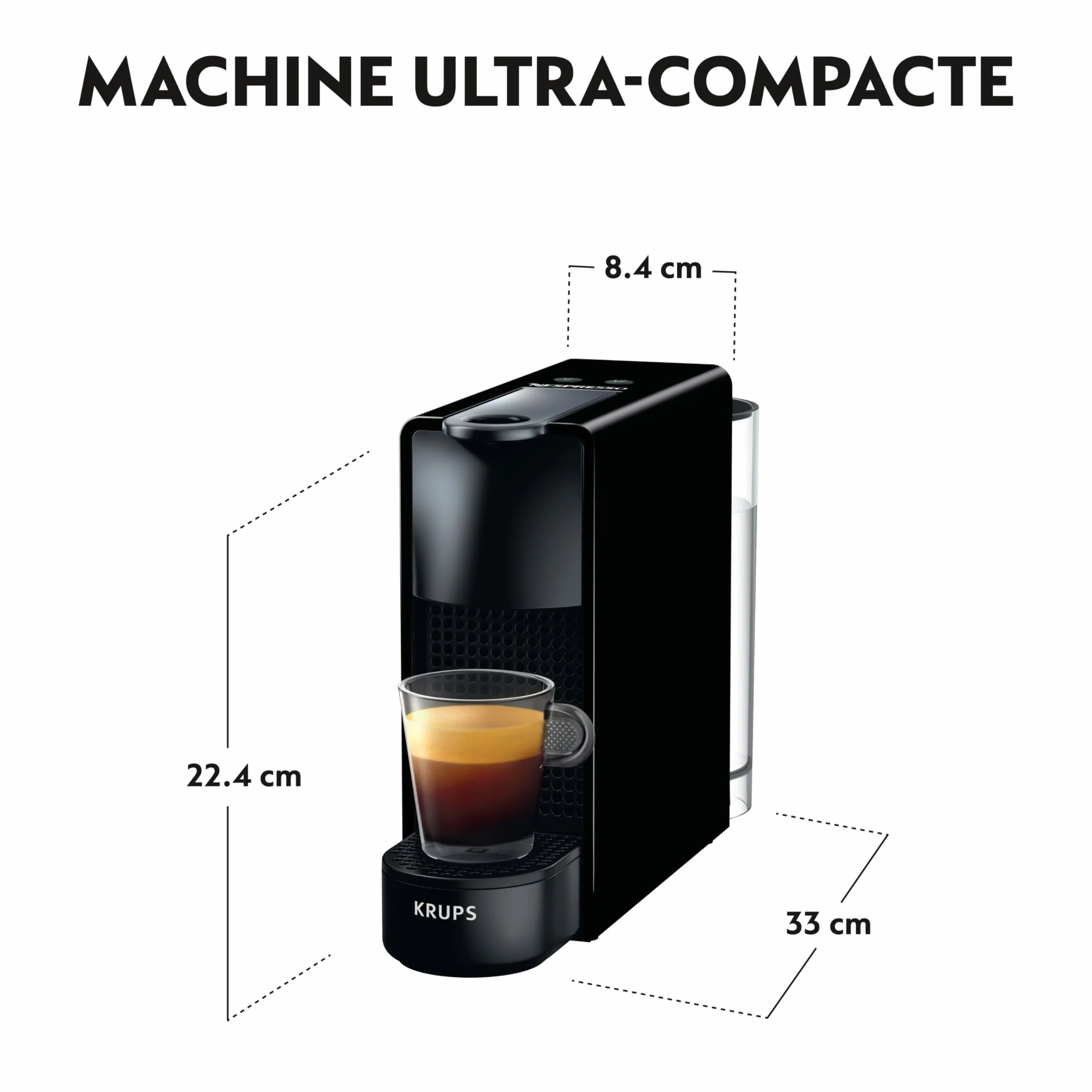 Nespresso Krups Machine à Café Essenza Mini Noir, 19 Bars + Kit de Bienvenue, Design Compact, Expresso et Lungo, Arrêt Automatique, YY2910FD
