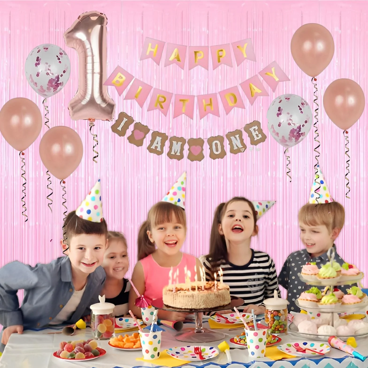 Rideau Métallique de Frange Rose 2 Pièces 1x2m Scintillants Décoration Anniversaire Mariage