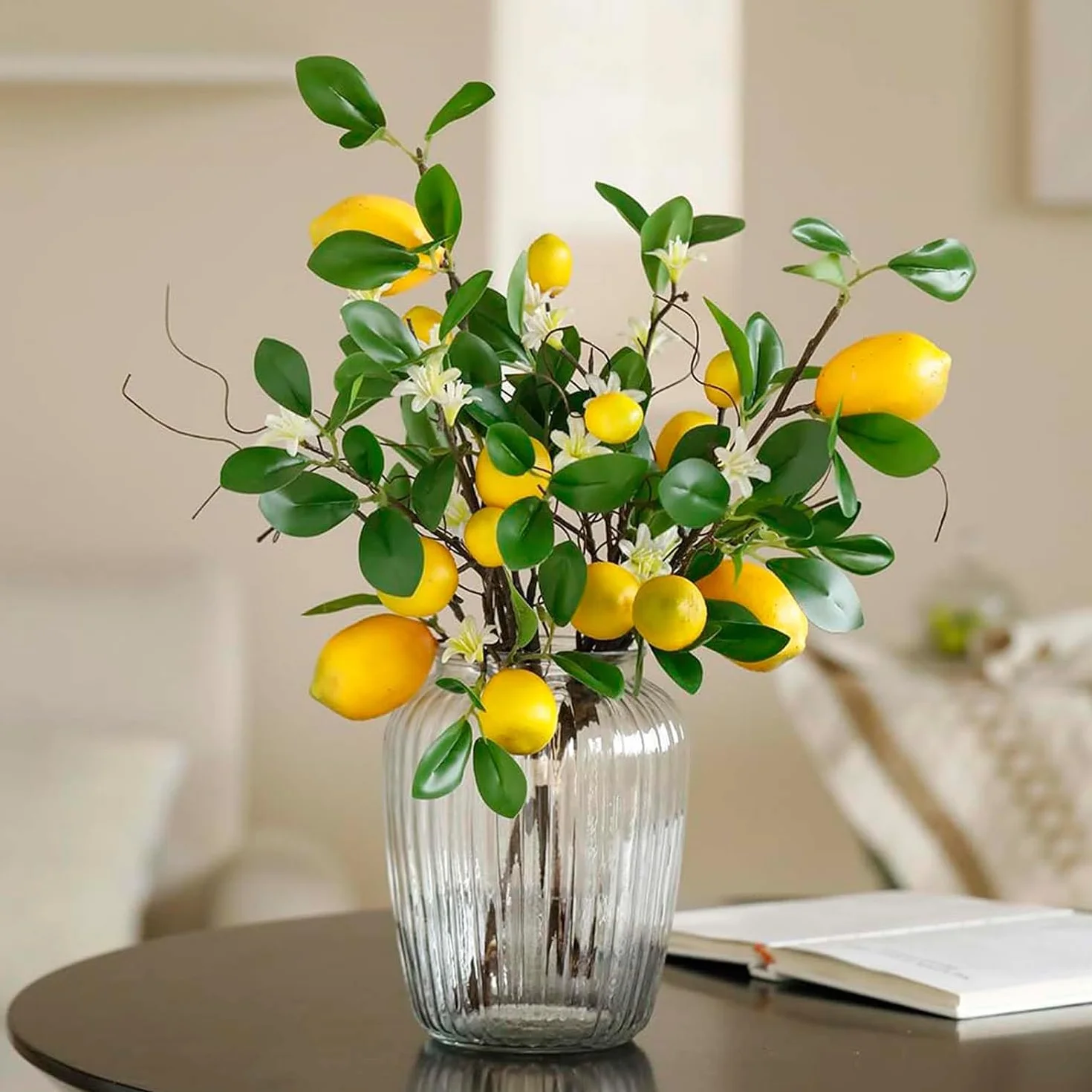 Laelfe Branches de Citrons Artificielles, Bouquet de 16 Têtes de Citrons Jaunes Faux, 48cm