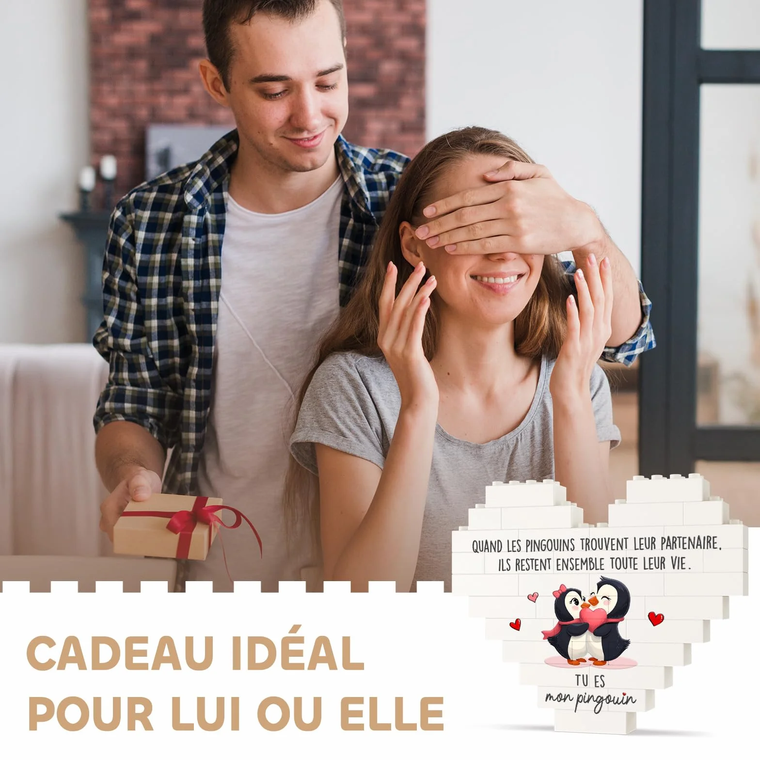Encoink Cadeau Couple Amoureux Décoration Pingouin en Forme de Cœur Cadeau Anniversaire Mariage Saint Valentin