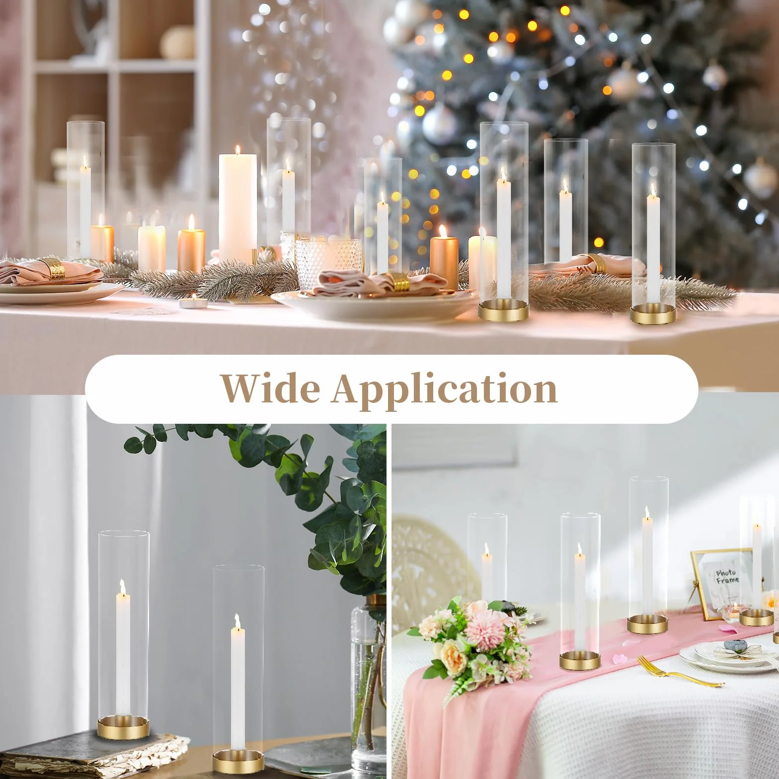 Sziqiqi 6 Pièces Bougeoir Or pour Centre de Table Mariage 30cm - Bougeoirs en Métal Moderne Chandeliers en Verre Photophore Decorative Cadeau pour Mariage Noël