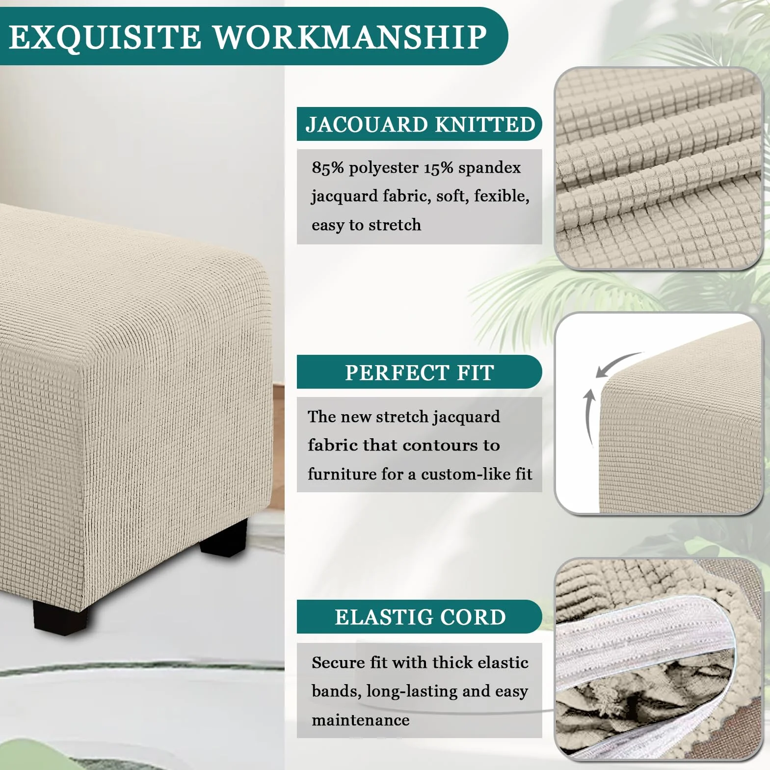 Housse de Protection Ottoman pour Repose-Pieds Rectangulaire Beige
