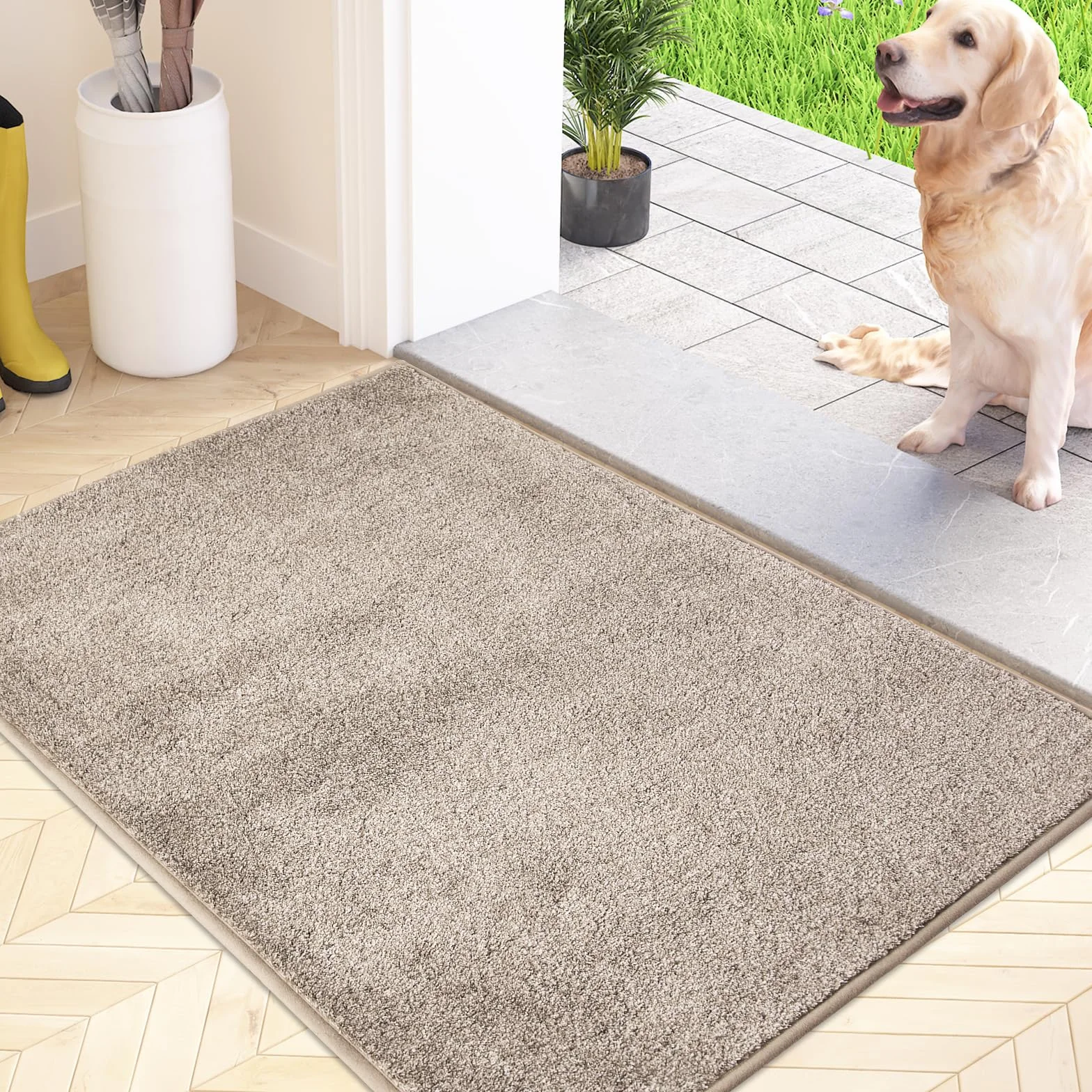 Paillasson Attrape-Poussière Antidérapant Lavable en Machine 60 x 90 cm Beige