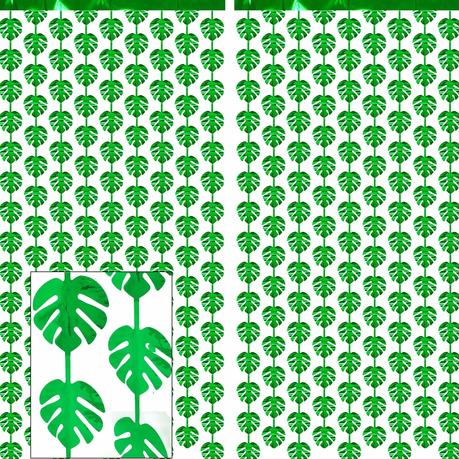 Rideaux Palmier 2 Pièces Feuilles Tropicales Vert Paillettes à Franges pour Portes, Fenêtres