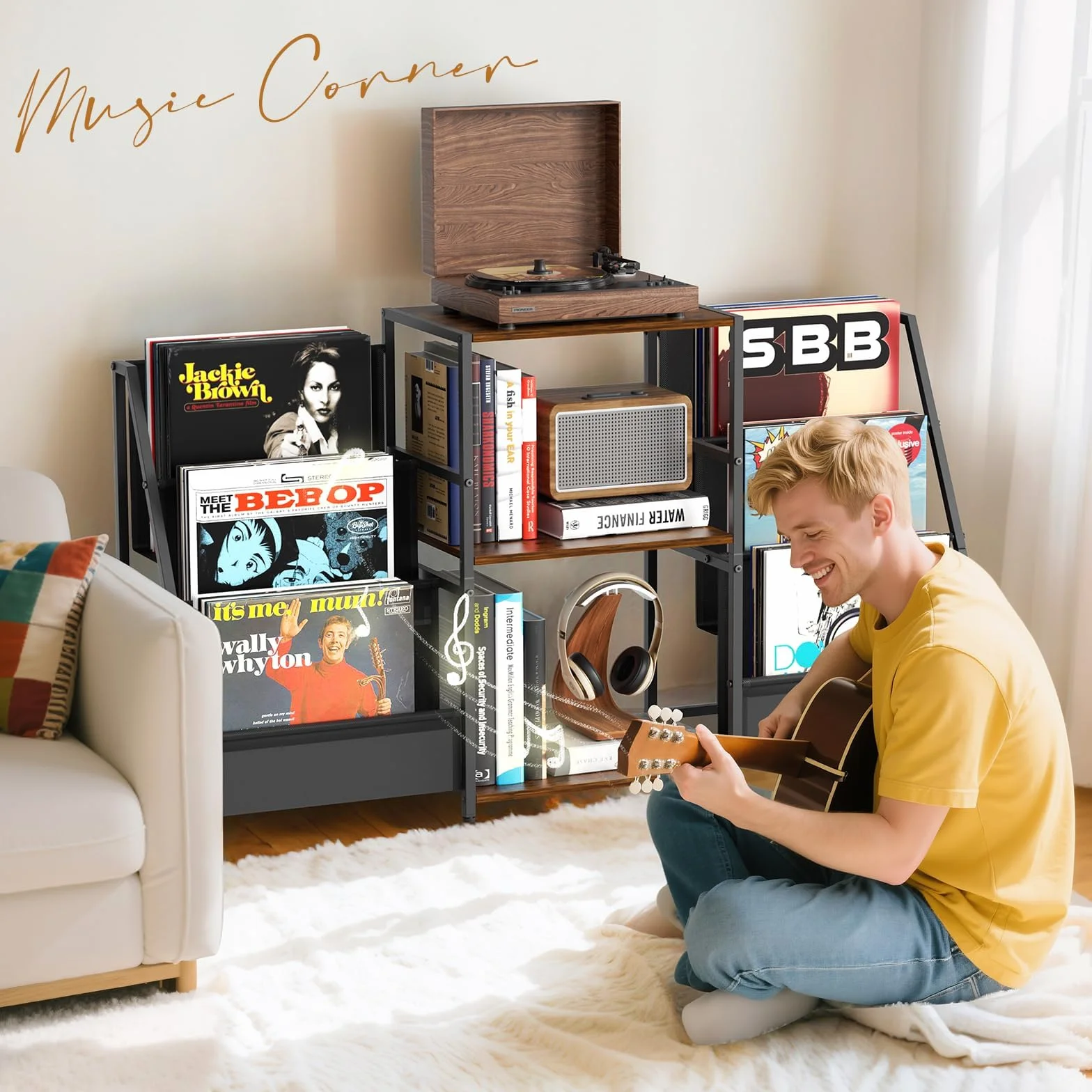 Support de platine vinyle à 3 niveaux pour ranger des disques en vinyle jusqu'à 200 albums, 123 x 30 x 73 cm, support d'affichage et de rangement dans le salon, chambre à coucher