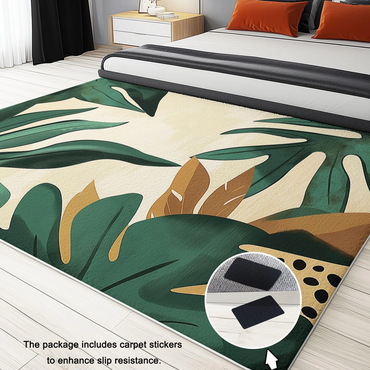 Tapis Poils Ras Motif Feuilles De Jungle Rétro Tapis Salon Chambre Adulte Salle à Manger Bureau Tapis Imprimé à Poil Court Doux Fin Lavable 80 x 150 cm, Vert Marron