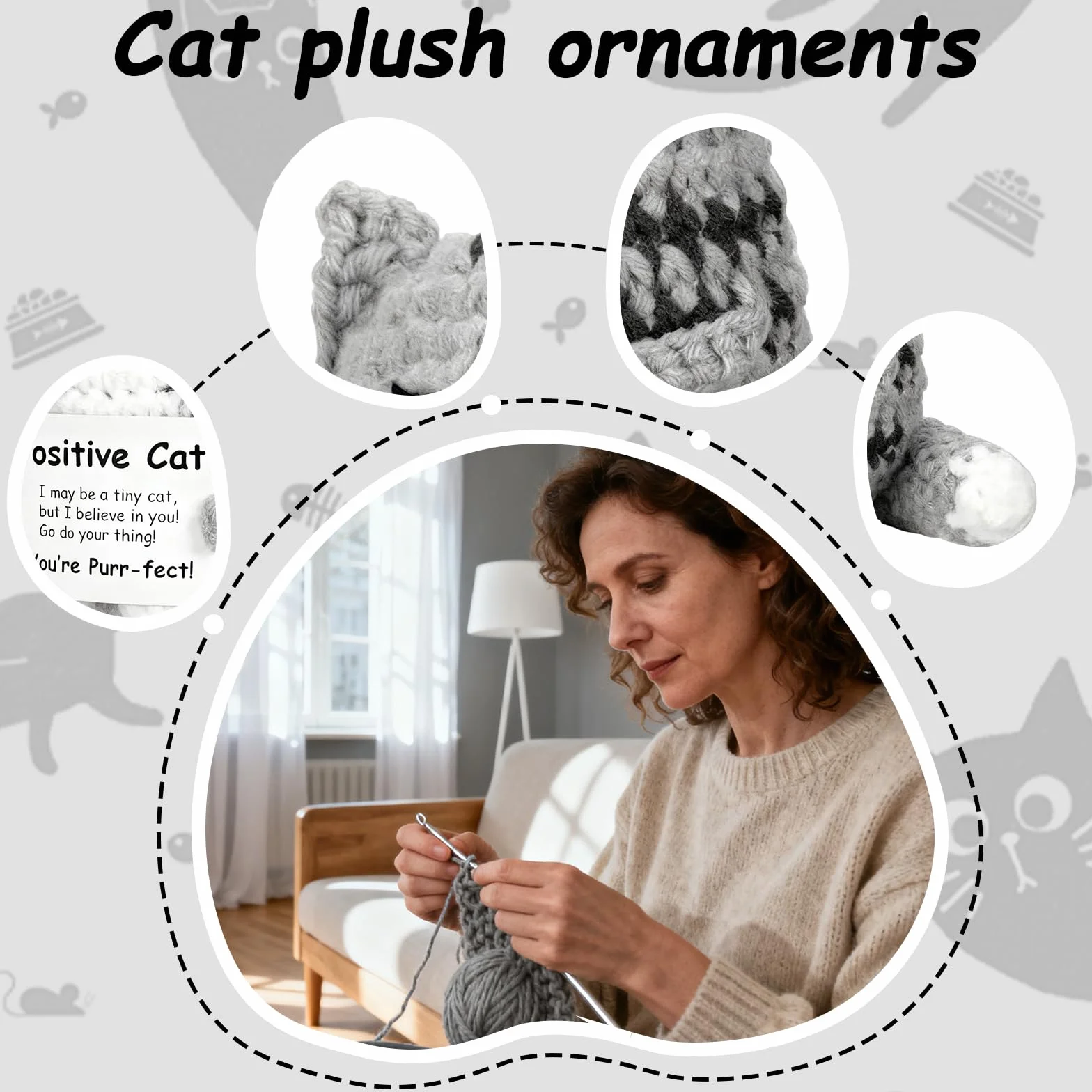 Poupée tricotée à la main au crochet, porte-bonheur et soutien émotionnel, cadeau motivation gris