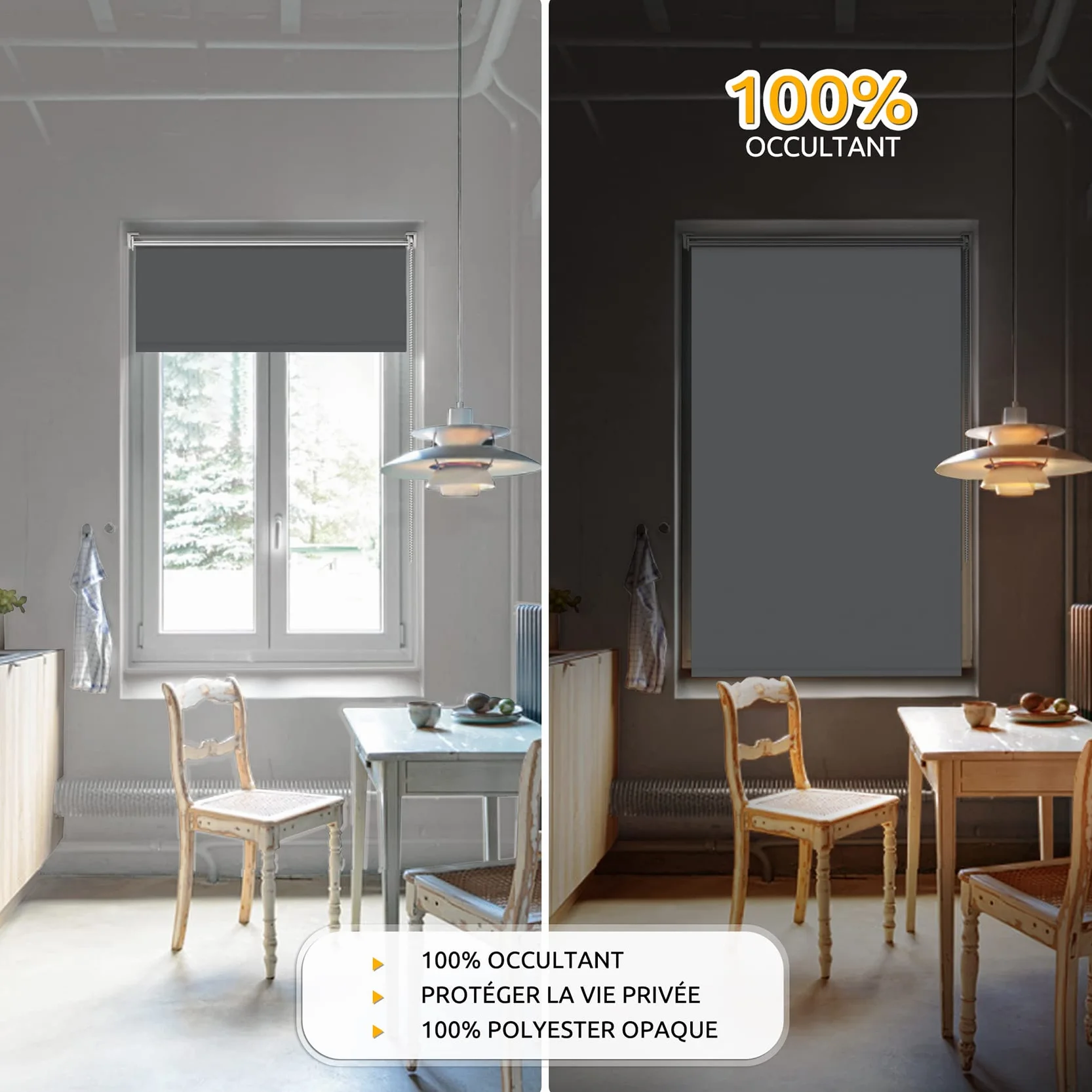 Store Occultant sans Perçage 50x100 cm Gris Foncé Isolant Opaque pour Fenêtre