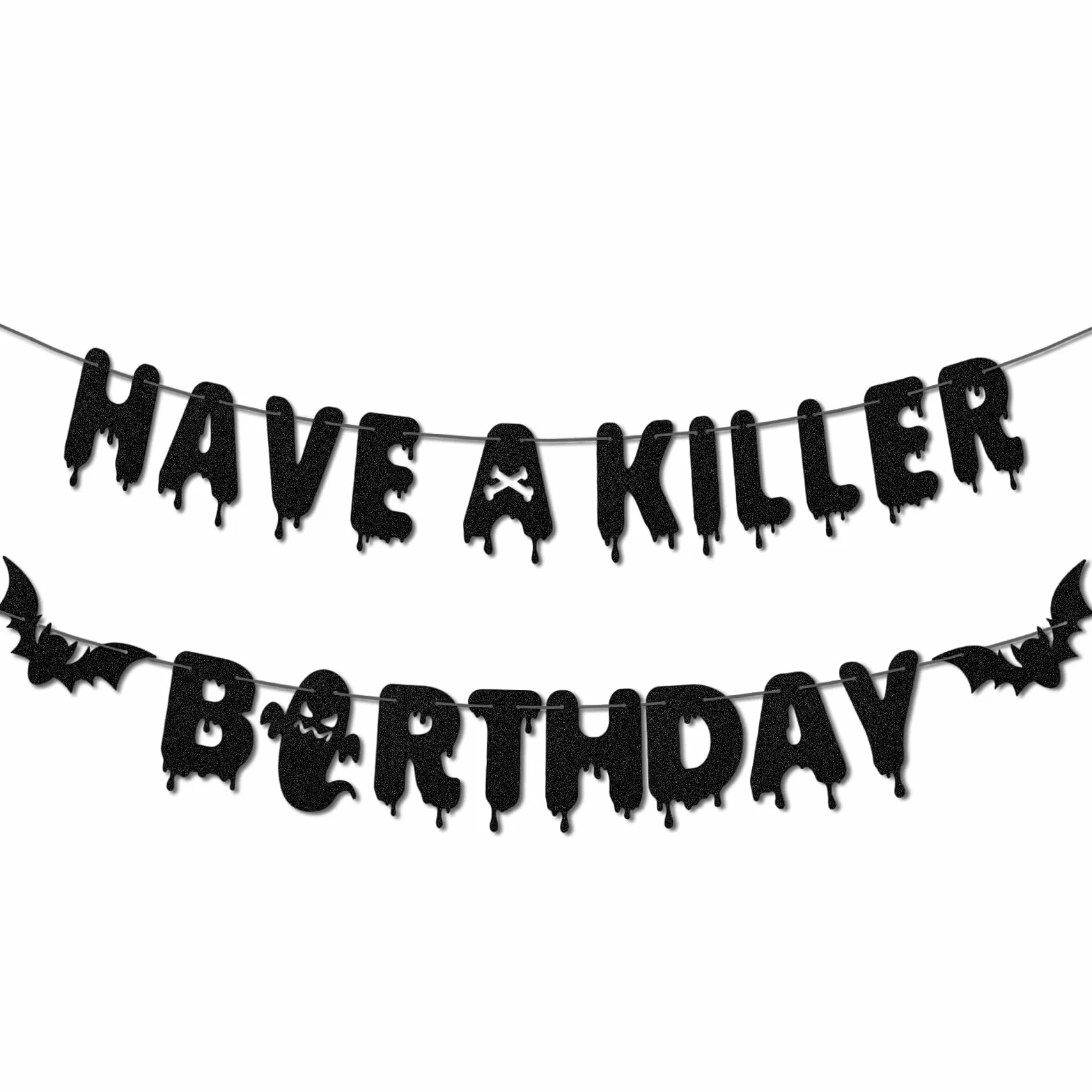 Banderole d'Anniversaire Have a Killer Pré-Montée Motif Chauve-Souris Décoration Halloween Guirlande Suspendue (Noir)