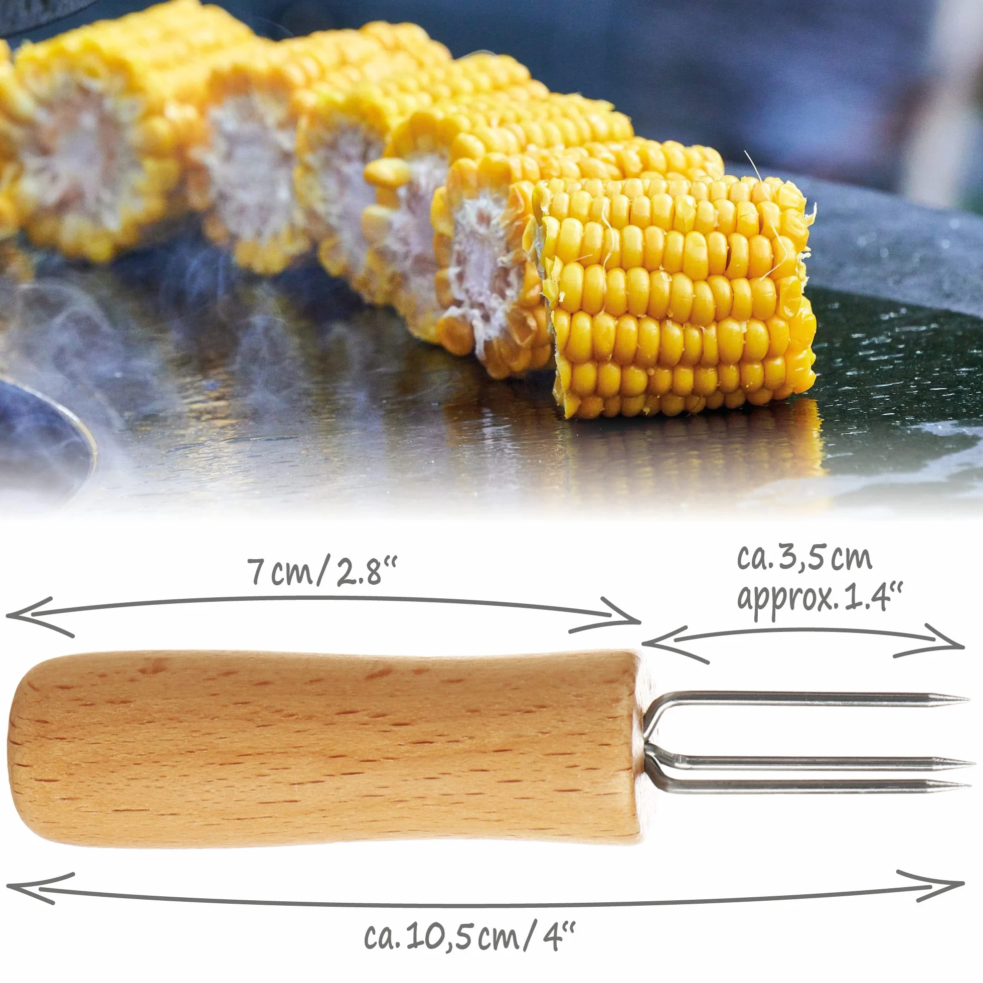 COM-FOUR® fourche à maïs 3 dents acier inoxydable antirouille brochettes réutilisables 08 pièces bois