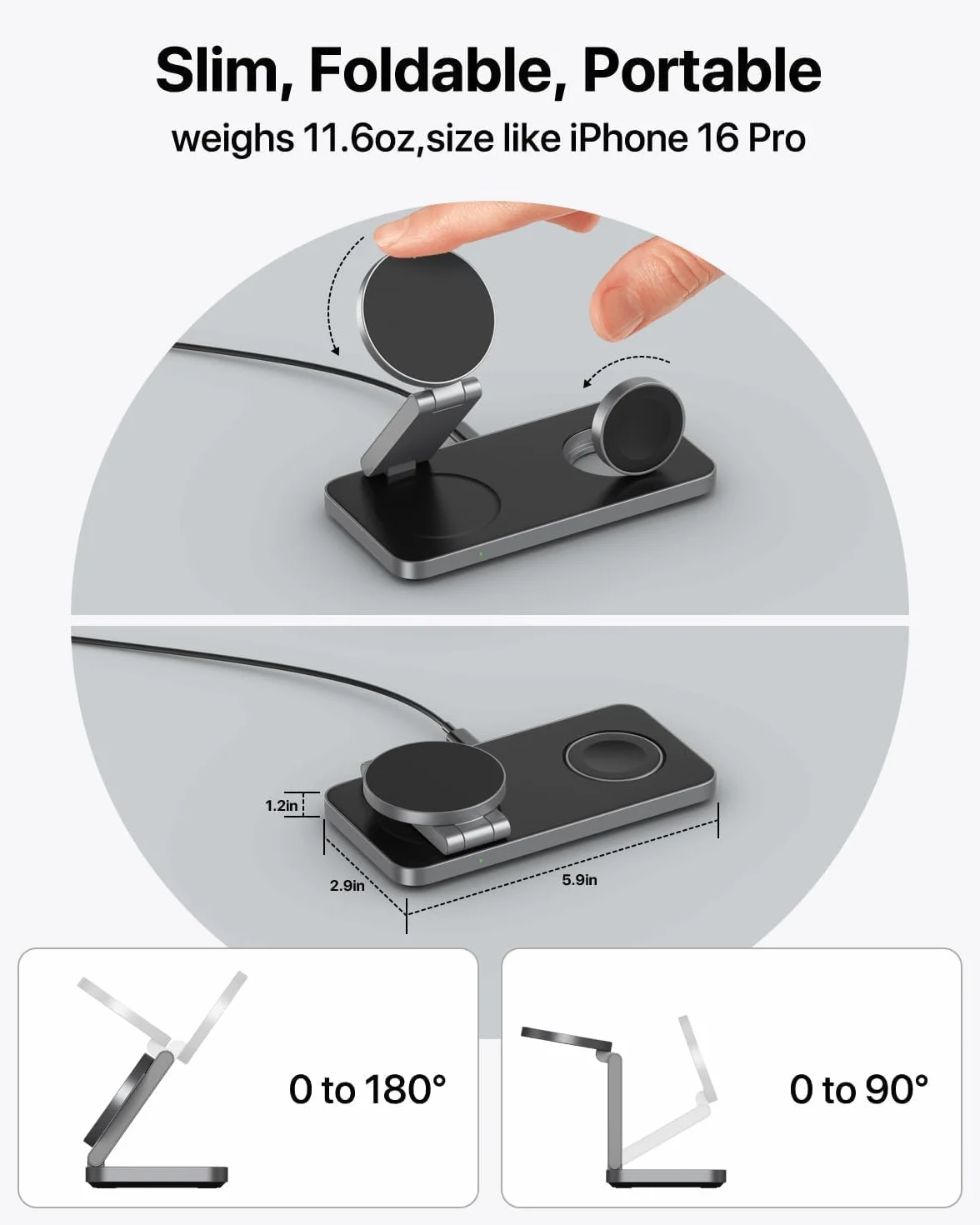 Bezprzewodowa ładowarka, stacja ładująca 3 w 1 do Apple składana, indukcyjna bezprzewodowa ładowarka do iPhone Air 17 16 15 14 13 12, Apple Watch 9/8/7/6/SE/5/4/3/, AirPods Pro z szybkim adapterem