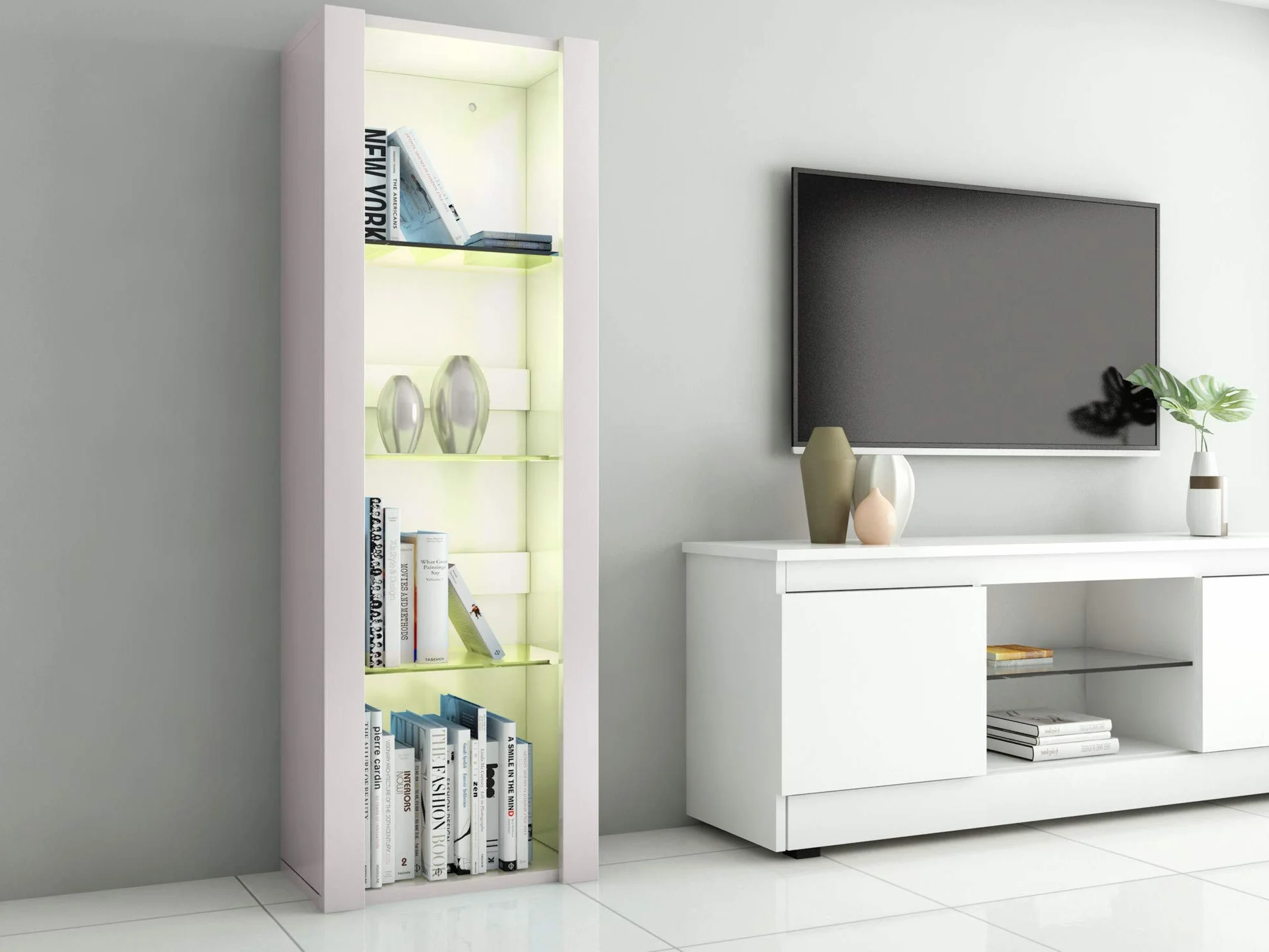 Panana Vitrine Lumières LED Meuble de Rangement avec Etagères sur Salon, Bureau, 55 x 35 x 166 cm (Blanc)