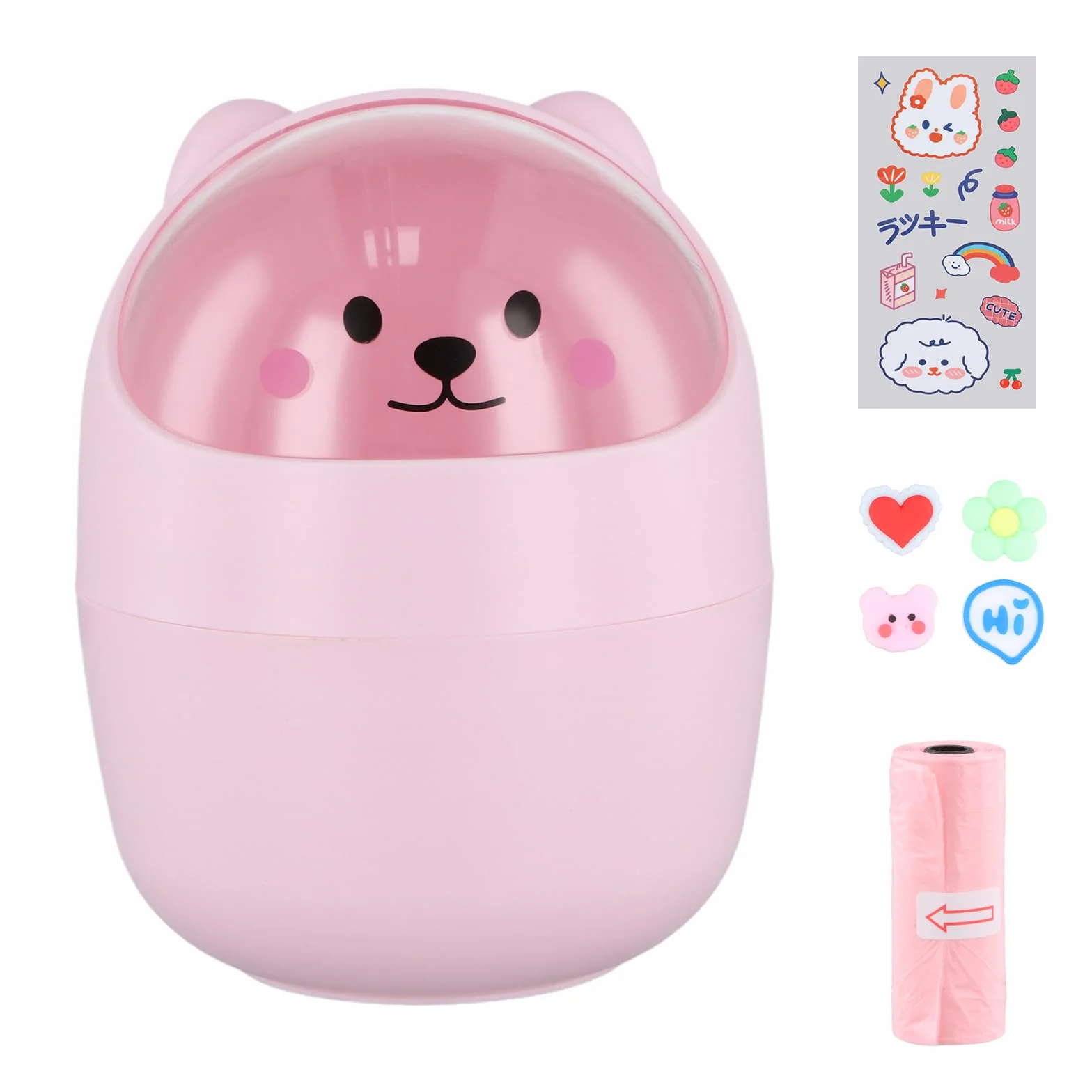 Poubelle de Table Ministère avec Couvercle, Porte Stylo Amovible, Corbeille à Papier Plastique Rose