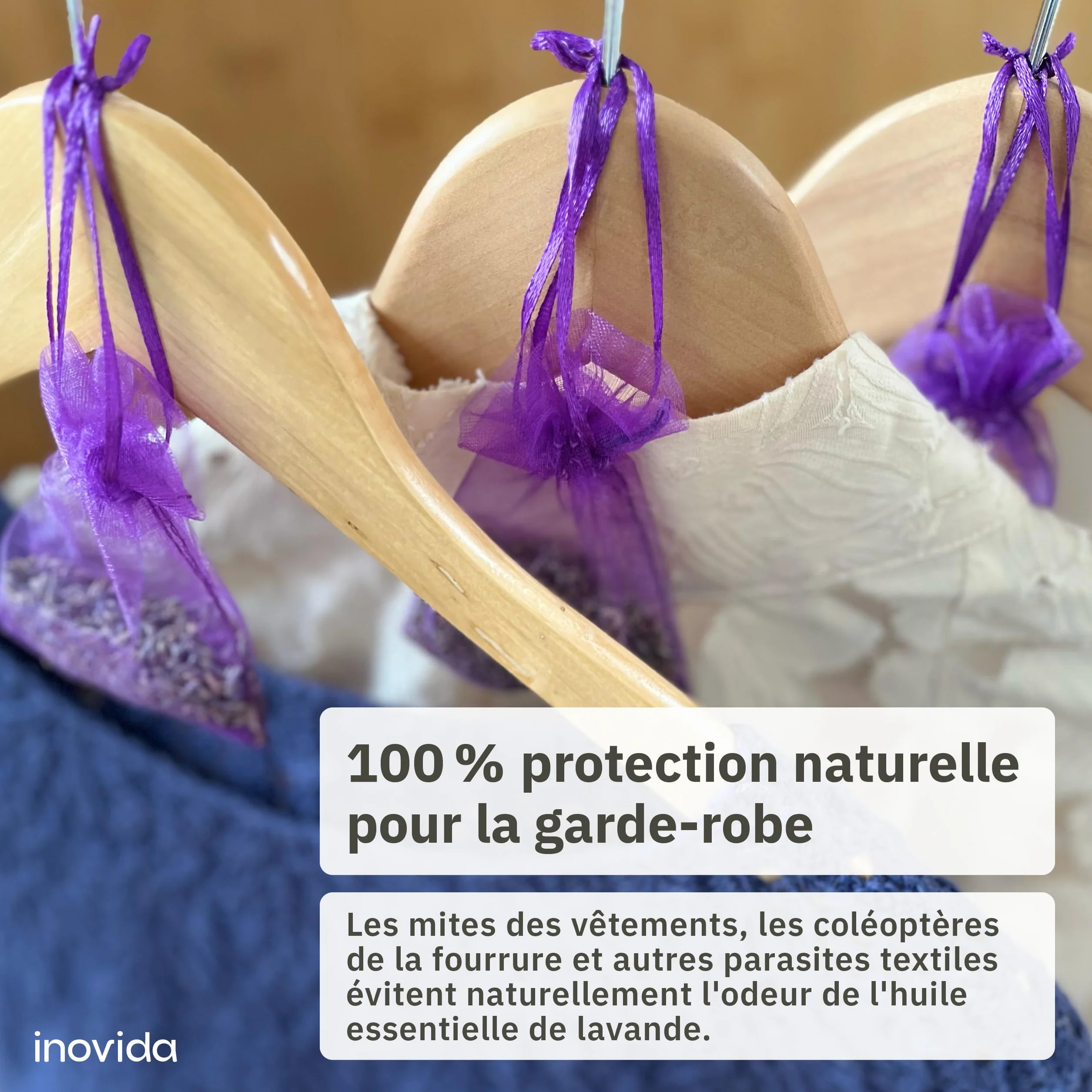 Inovida Sachets Parfumés Lavande 20 Lavande Vraie Séchée Protection Mites Armoire Linge Placard
