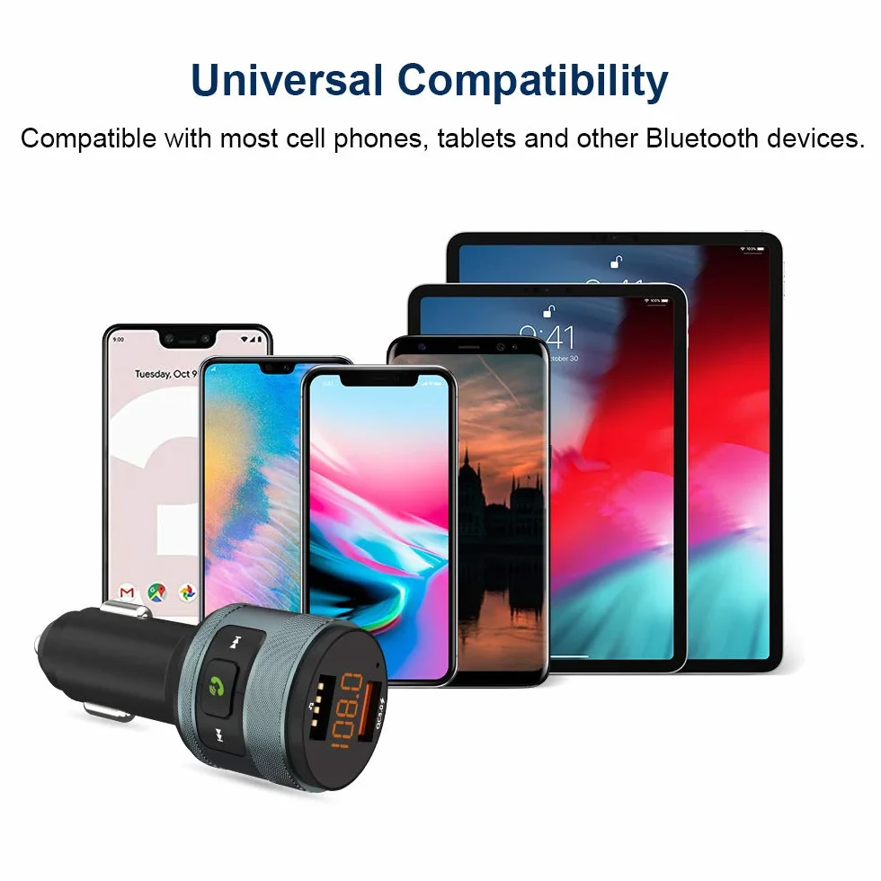 Zealife Transmiter Bluetooth Fm, Transmiter Samochodowy Qc 3.0, Bezprzewodowy Adapter Bluetooth Fm, Zestaw Głośnomówiący Z Ładowarką Dual Usb, Obsługuje Pamięć Usb 64 Gb