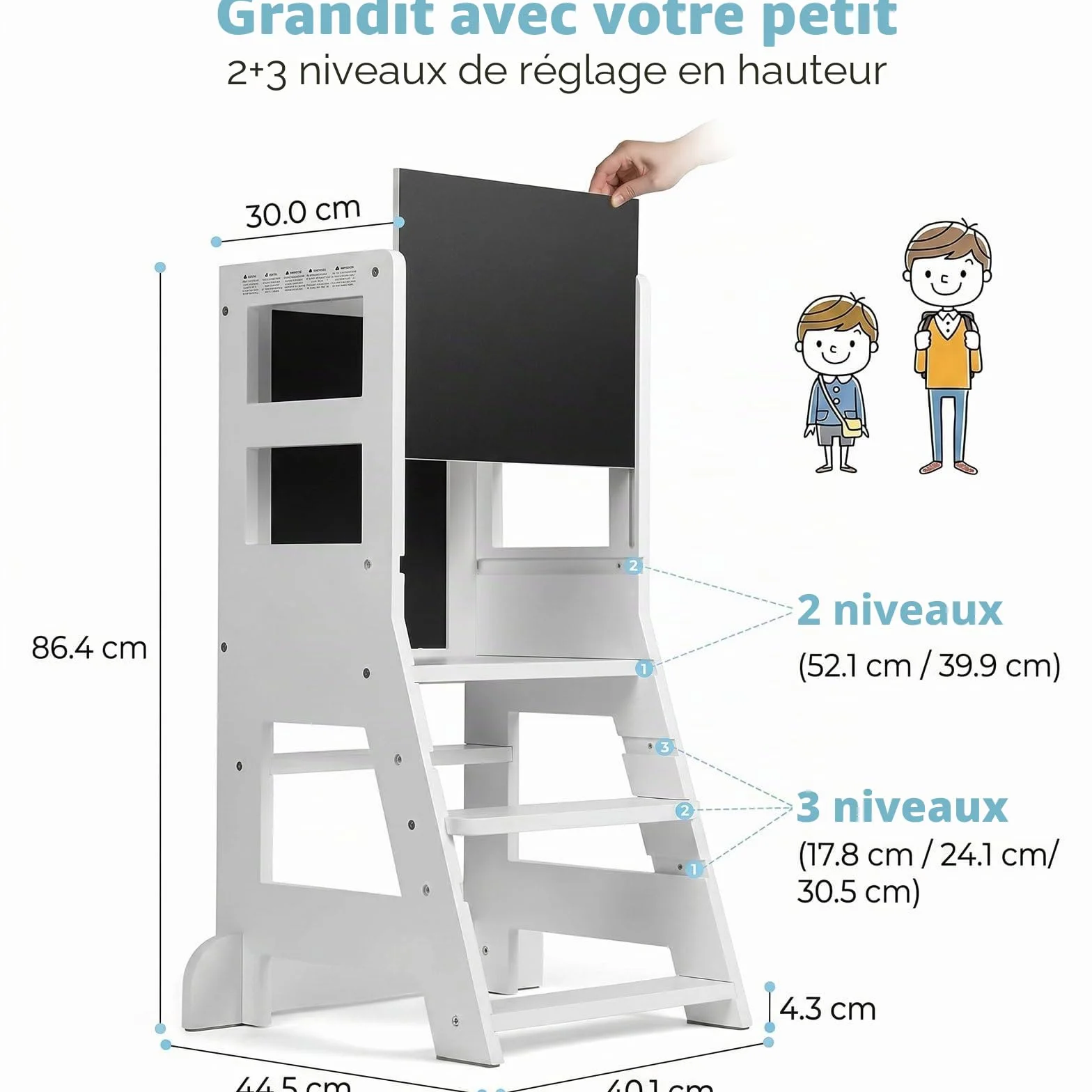 KIDINIX Tour d'apprentissage pour Enfants avec 3 Hauteurs Réglables, Tour d'Observation Montessori, Tableau Blanc Magnétique & Tableau Noir Amovible avec Craies à Partir de 18 Mois, Blanc