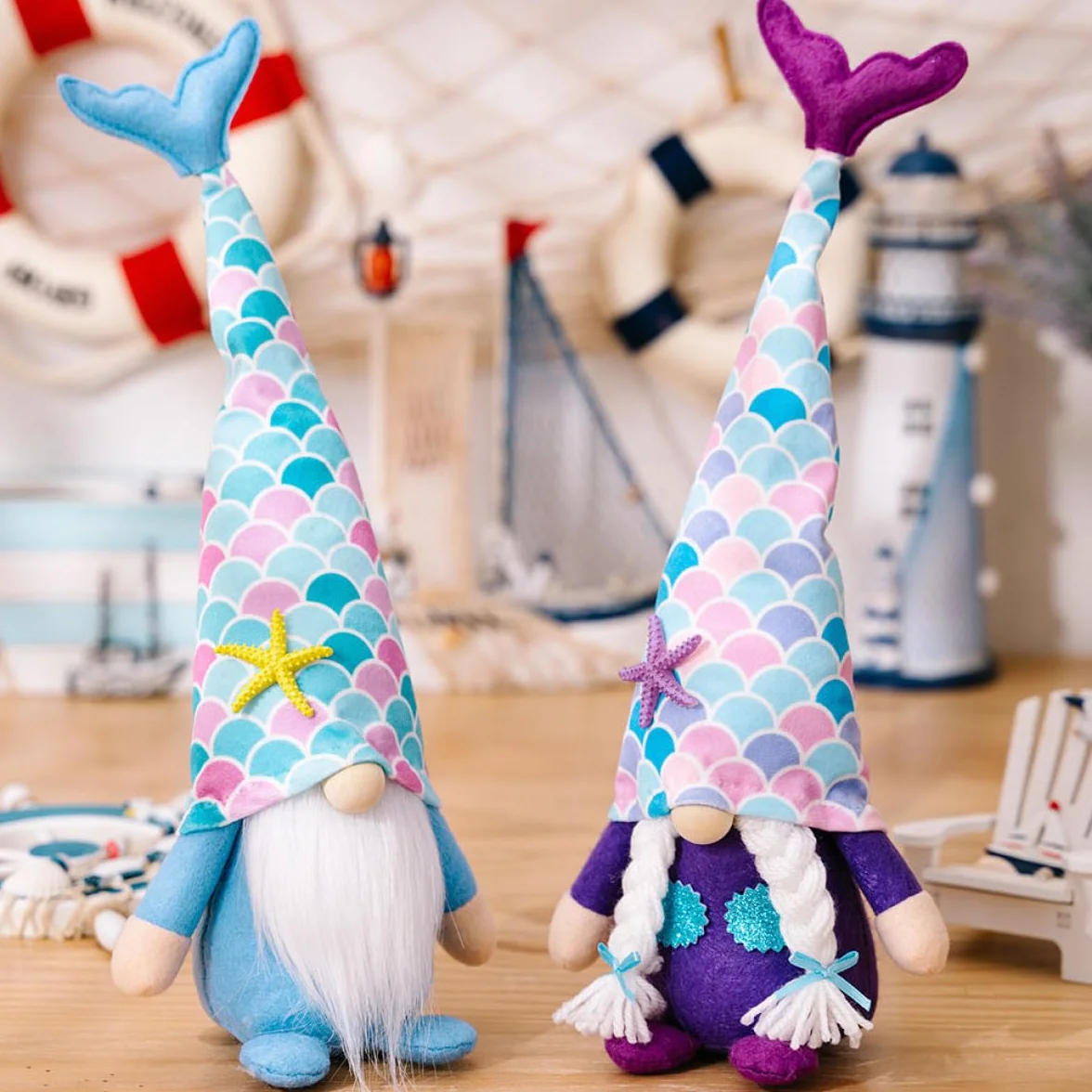 Poupée GNOME Sirène Décorative Queue de Sirène Rose Petite Taille pour Décoration Intérieure Ornement Océanique Maison Fête Plage