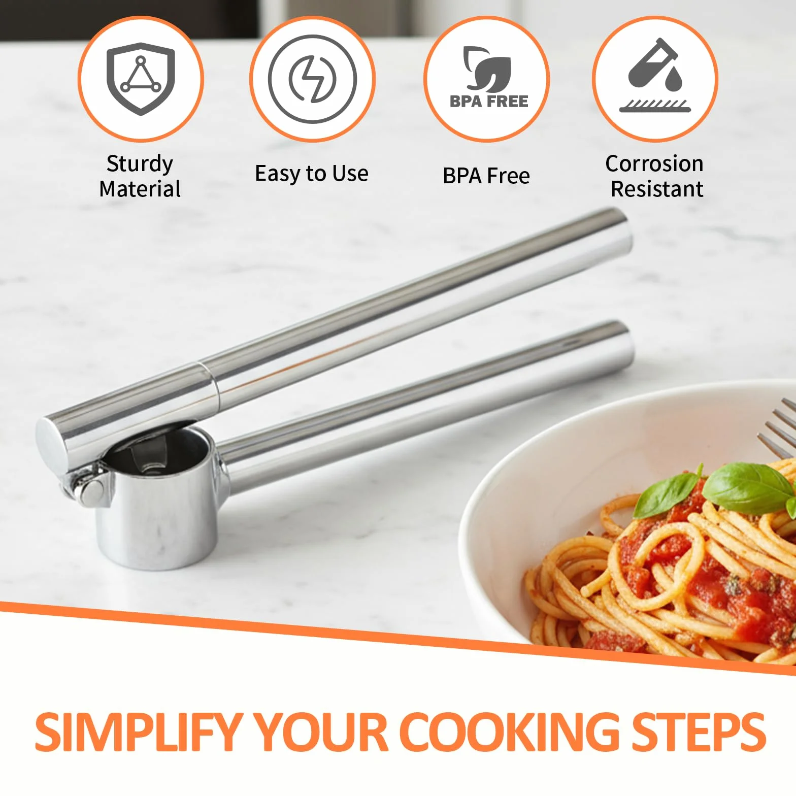 VINATO Presse Ail Inoxydable, Ustensiles de Cuisine Inox avec Eplucheur et Brosse