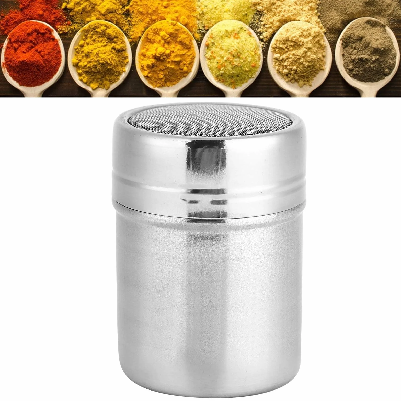Lot de 3 saupoudreuses en acier inoxydable (7,1 x 5,1 cm) avec couvercles – Pour sucre glace, cacao, farine, épices – Idéal pour pâtisserie et café