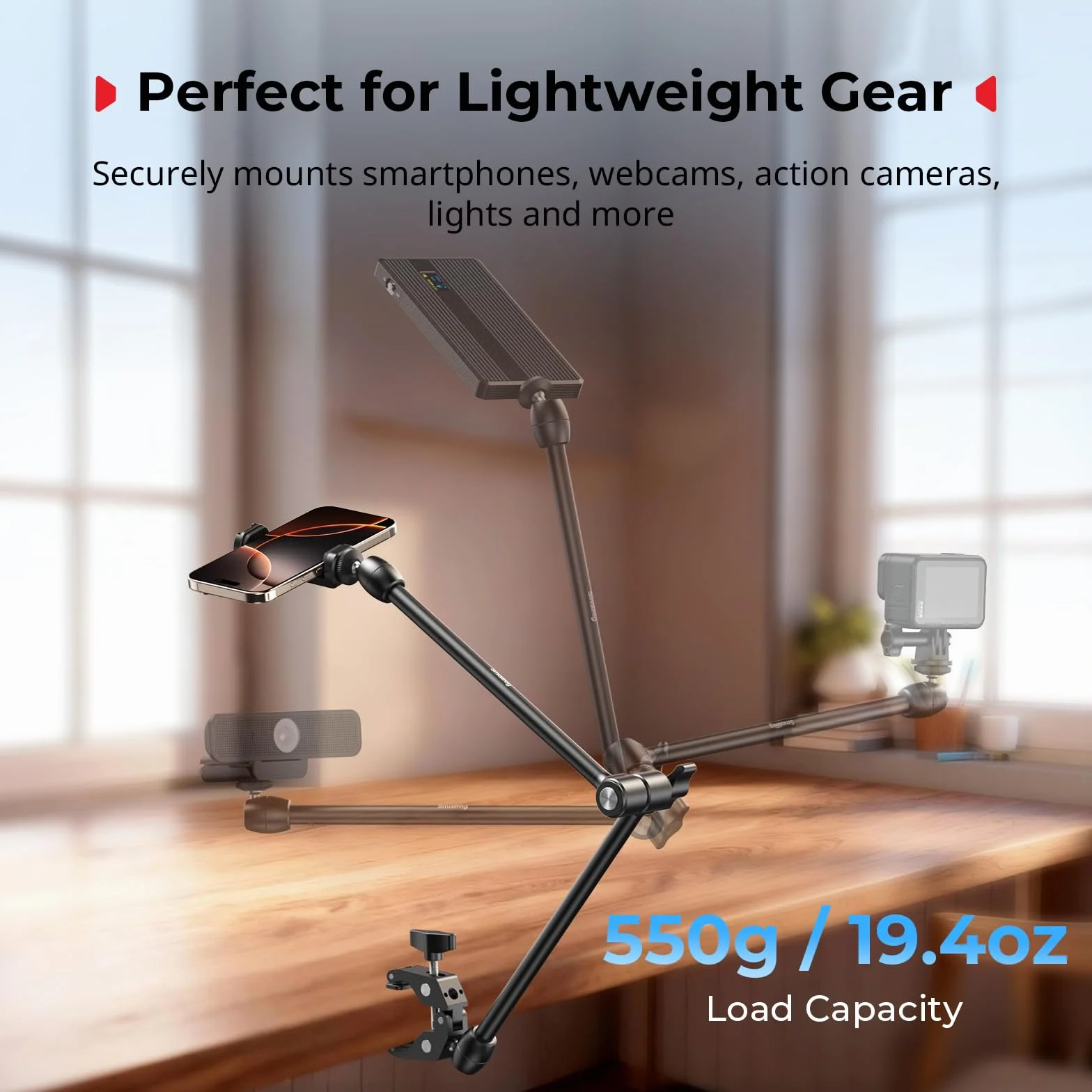 SMALLRIG 21,7" Magic Arm z Super Clamp, uchwyt na telefon, elastyczny uchwyt na biurko ze śrubą 1/4", do iPhone'a, lustrzanki cyfrowej, kamery sportowej, lampy wideo -5624