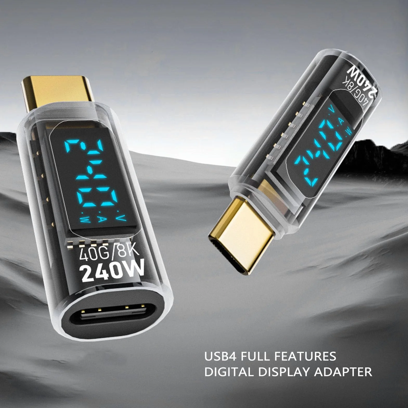 Miernik Mocy Adaptera USB C, Tester Miernika Mocy Adaptera USB C, PD240W 60 Hz 40 Gb/s 8 K Wykryj Napięcie Prądu Zasilania, Adapter Przedłużający USB C Męski na żeński.